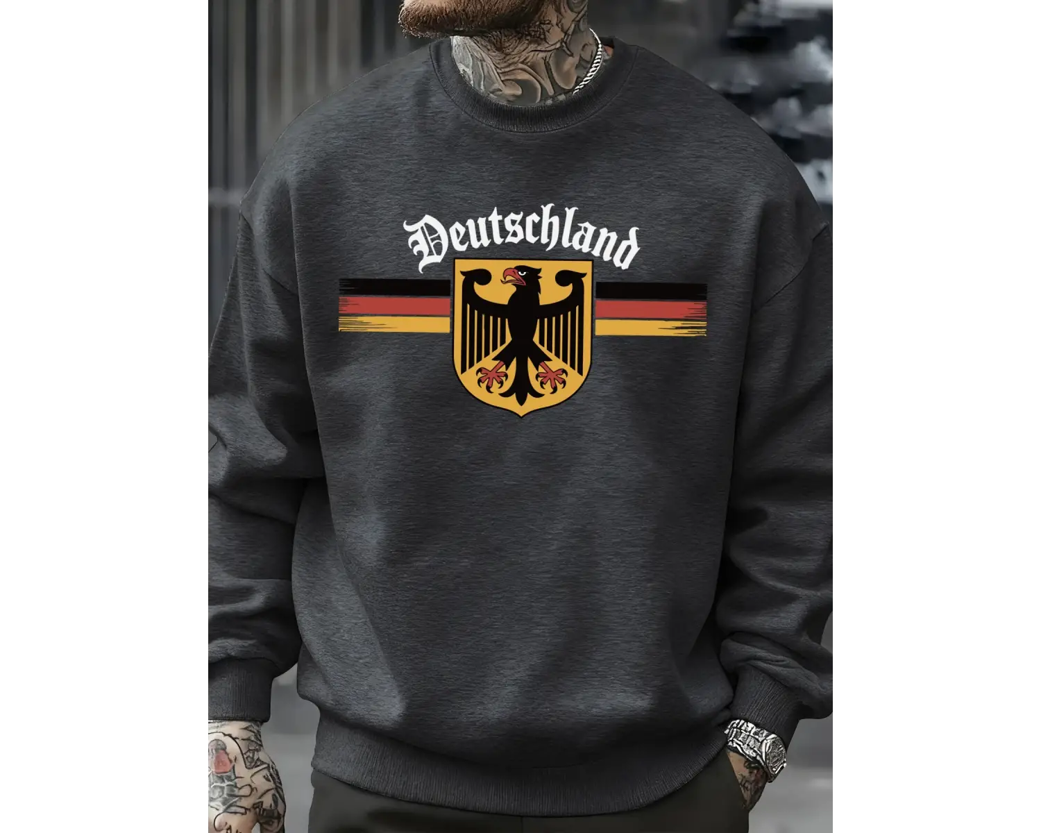 Almanya Ulusal Amblemi Baskılı Kazak Erkekler Sonbahar Hip Hop Kazaklar Bisiklet Yaka Polar Ü