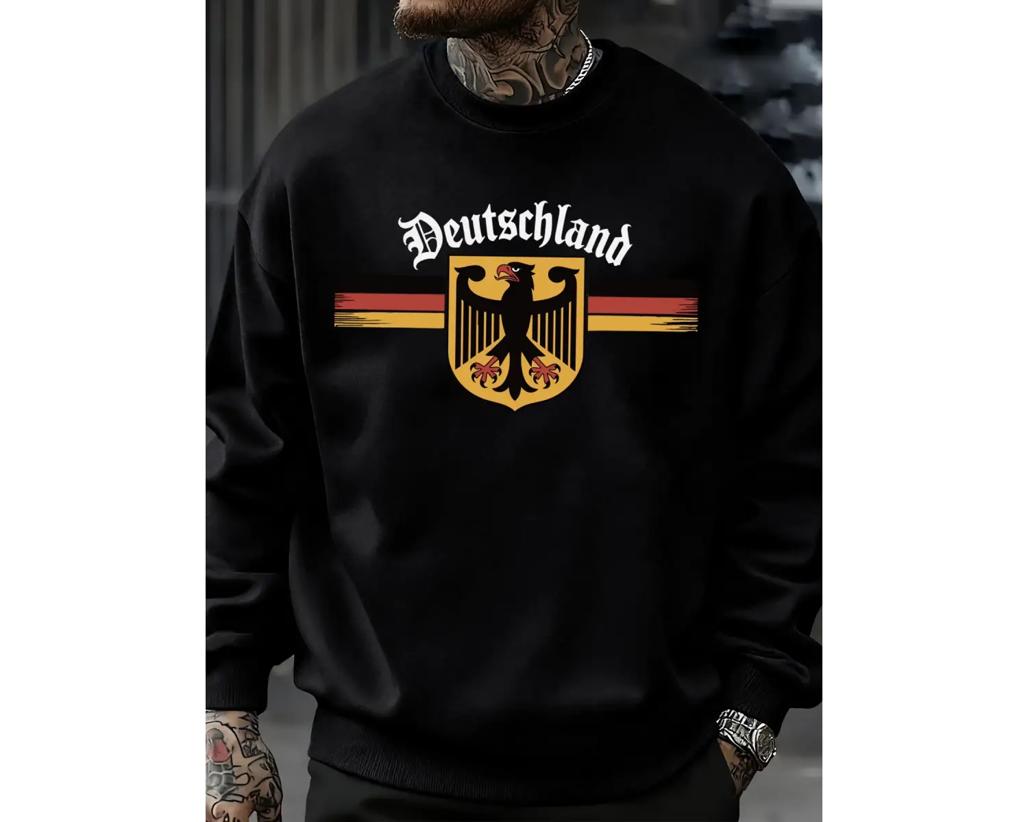 Almanya Ulusal Amblemi Baskılı Kazak Erkekler Sonbahar Hip Hop Kazaklar Bisiklet Yaka Polar Ü