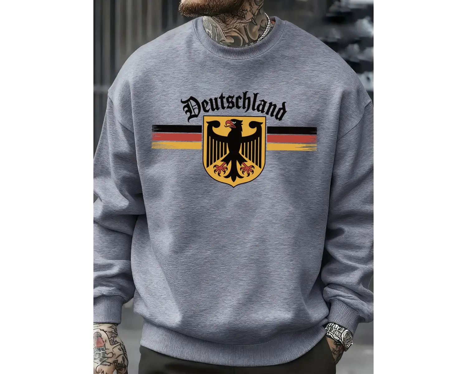 Almanya Ulusal Amblemi Baskılı Kazak Erkekler Sonbahar Hip Hop Kazaklar Bisiklet Yaka Polar Ü