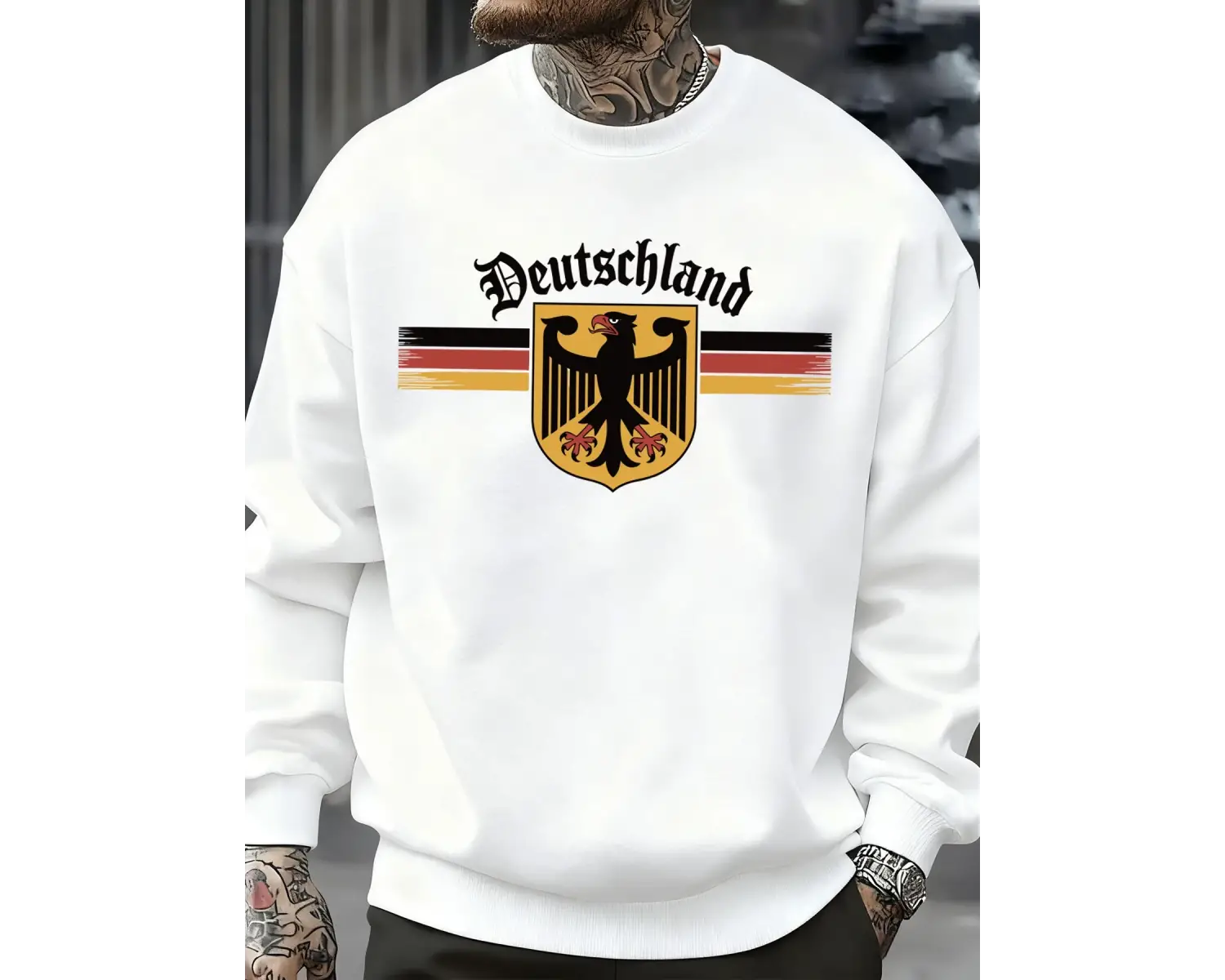 Almanya Ulusal Amblemi Baskılı Kazak Erkekler Sonbahar Hip Hop Kazaklar Bisiklet Yaka Polar Ü