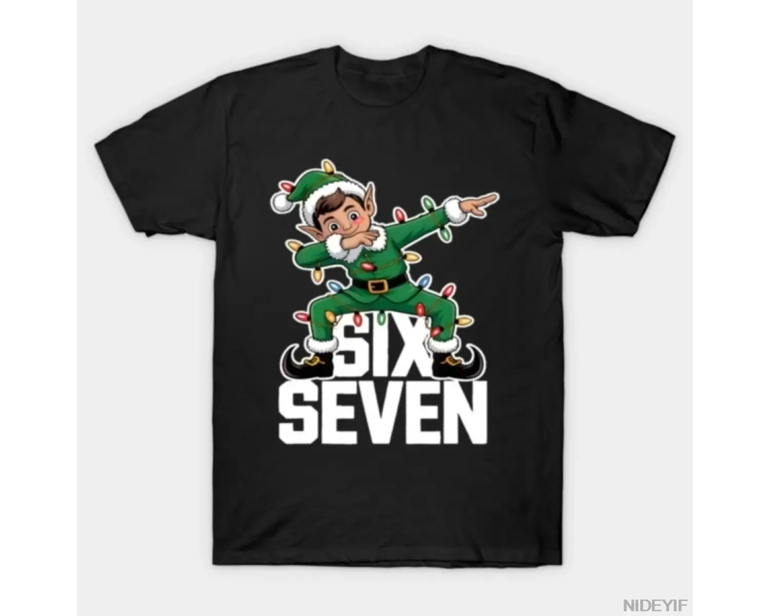 Altı Yedi Dabbing Elf 6 7 Meme Komik Noel Tişörtü Erkekler Kadınlar İçin %100 Pamuklu Tişörtl