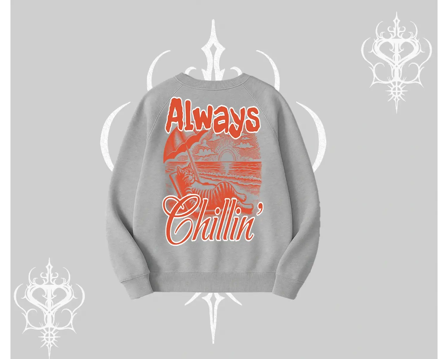 Always Chillin Kedi Arka Baskılı Biskilet Sweatshirt