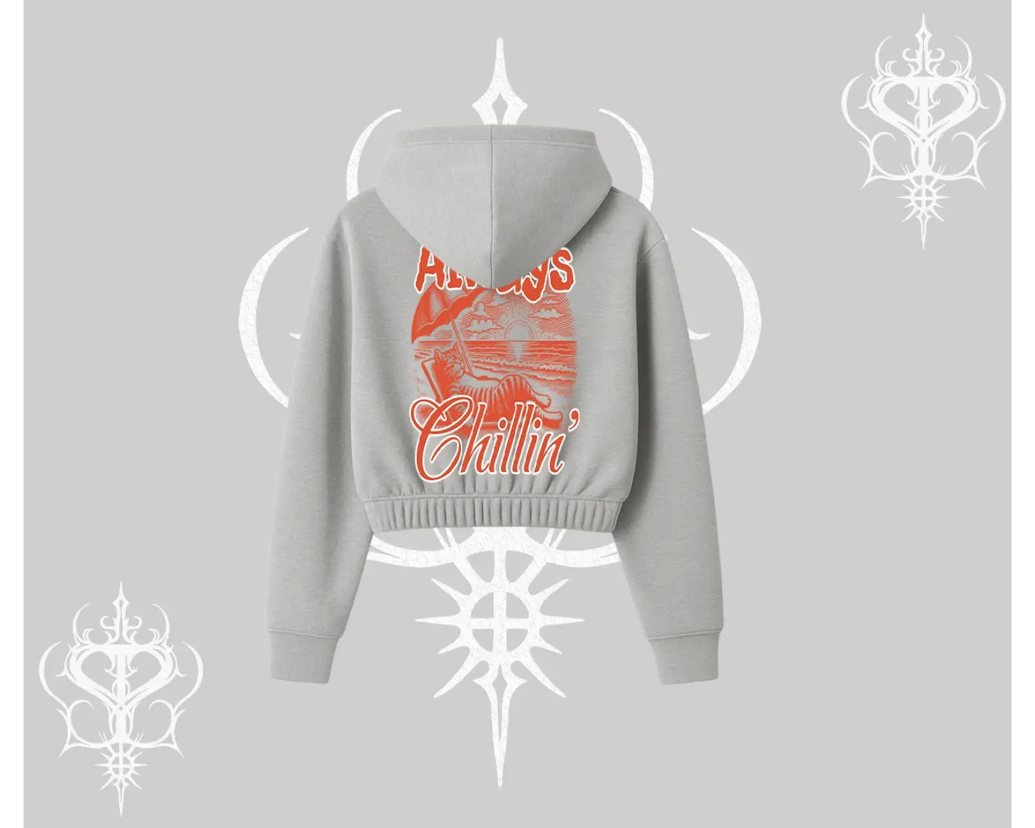 Always Chillin Kedi Arka Baskılı Kapşonlu Crop Sweatshirt