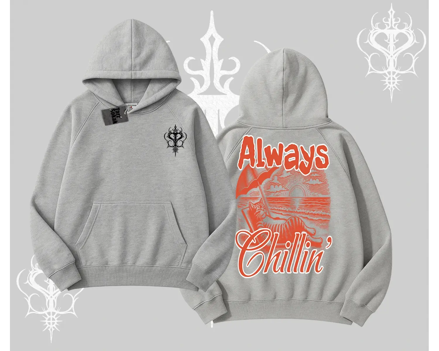 Always Chillin Kedi Arka Baskılı Kapşonlu Sweatshirt