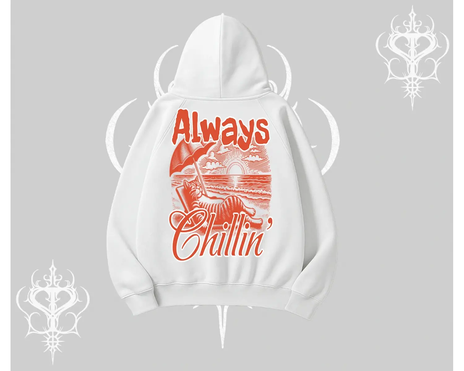 Always Chillin Kedi Arka Baskılı Kapşonlu Sweatshirt