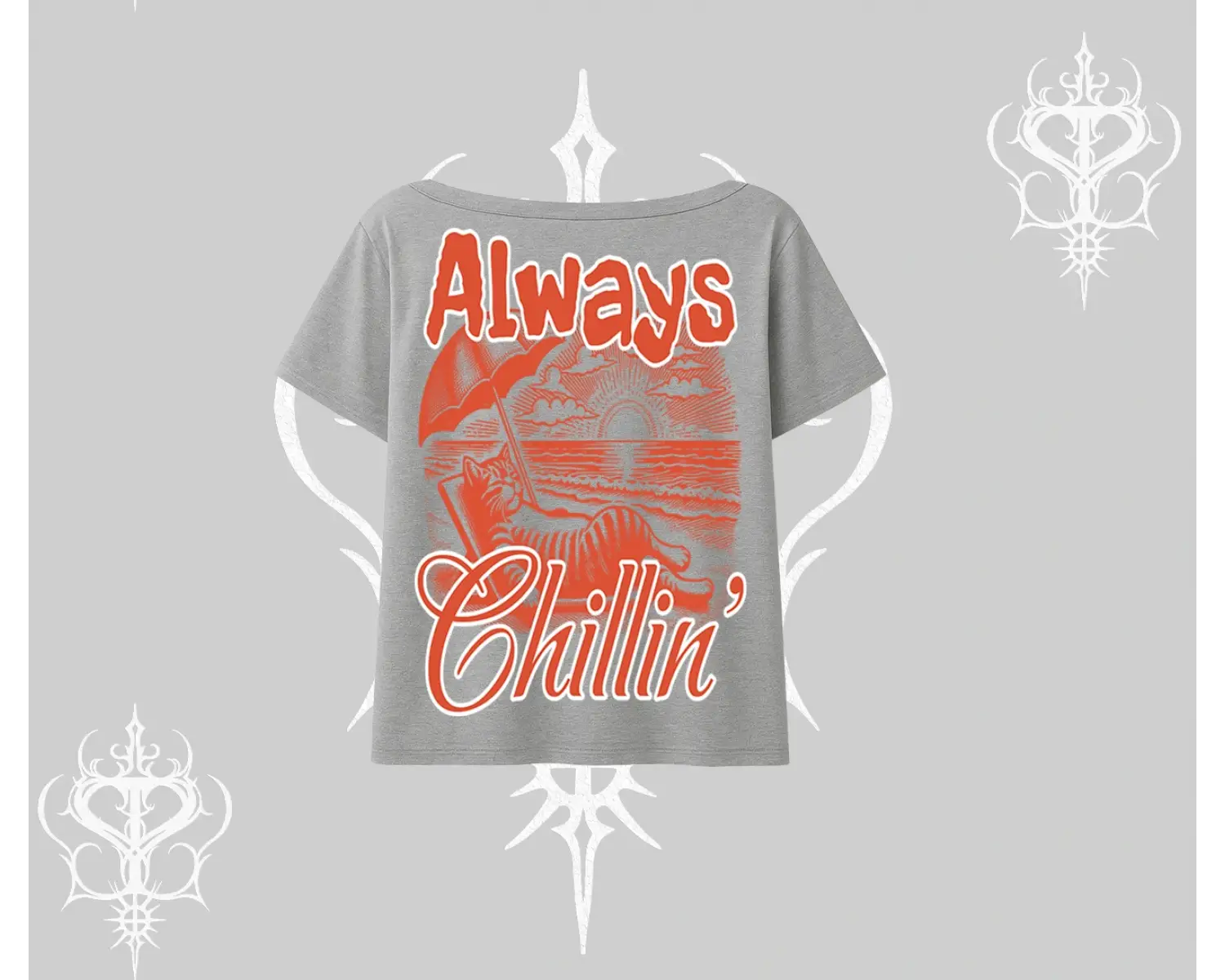Always Chillin Kedi Arka Baskılı Kayık Yaka Tshirt