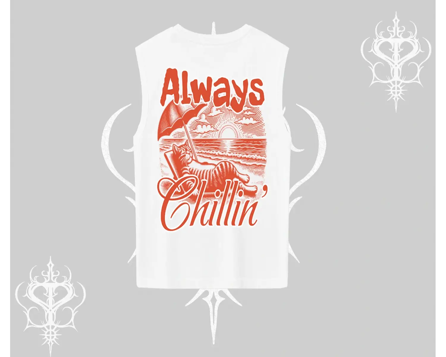 Always Chillin Kedi Arka Baskılı Kolsuz Tshirt