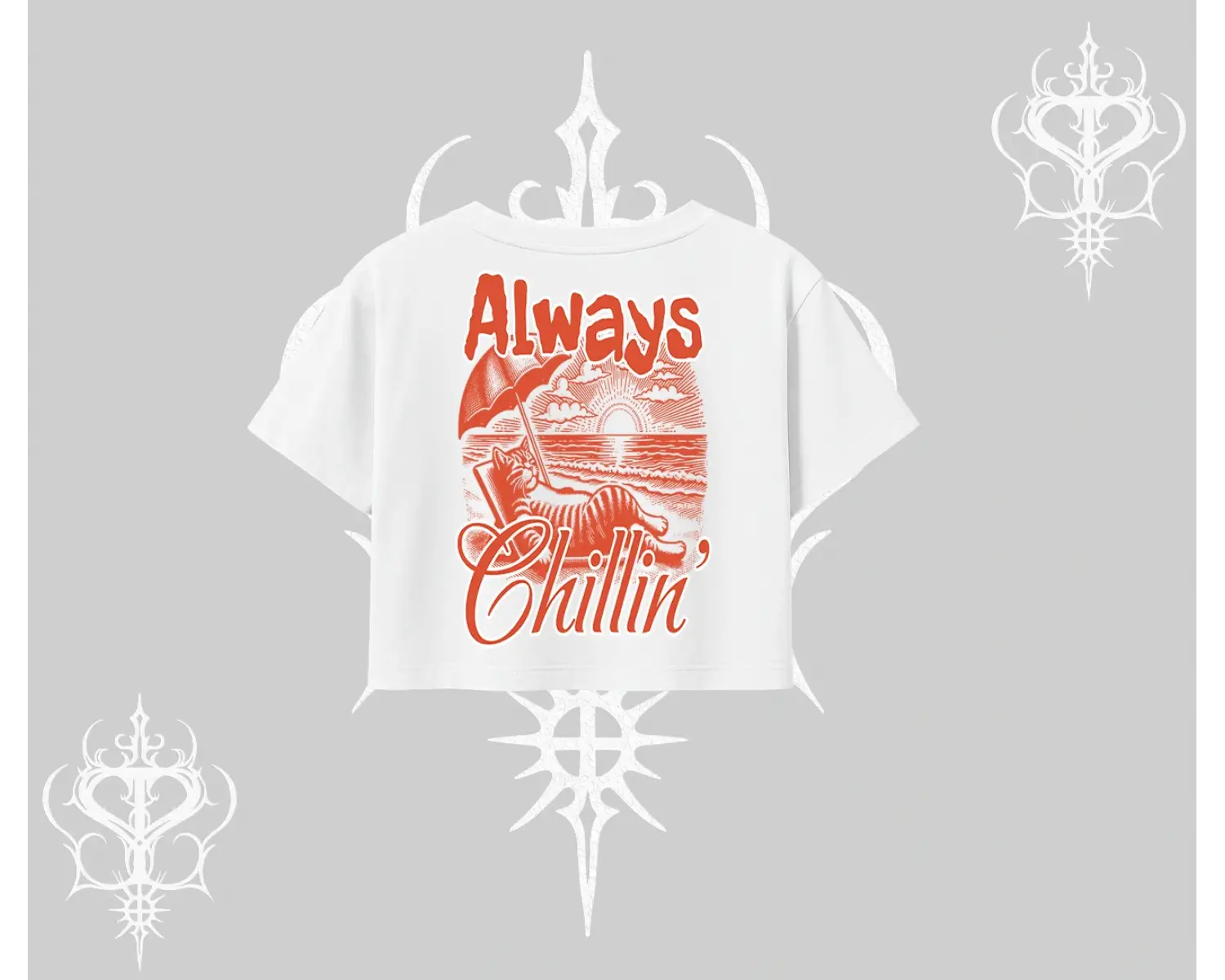 Always Chillin Kedi Arka Baskılı Oversize Crop Tshirt
