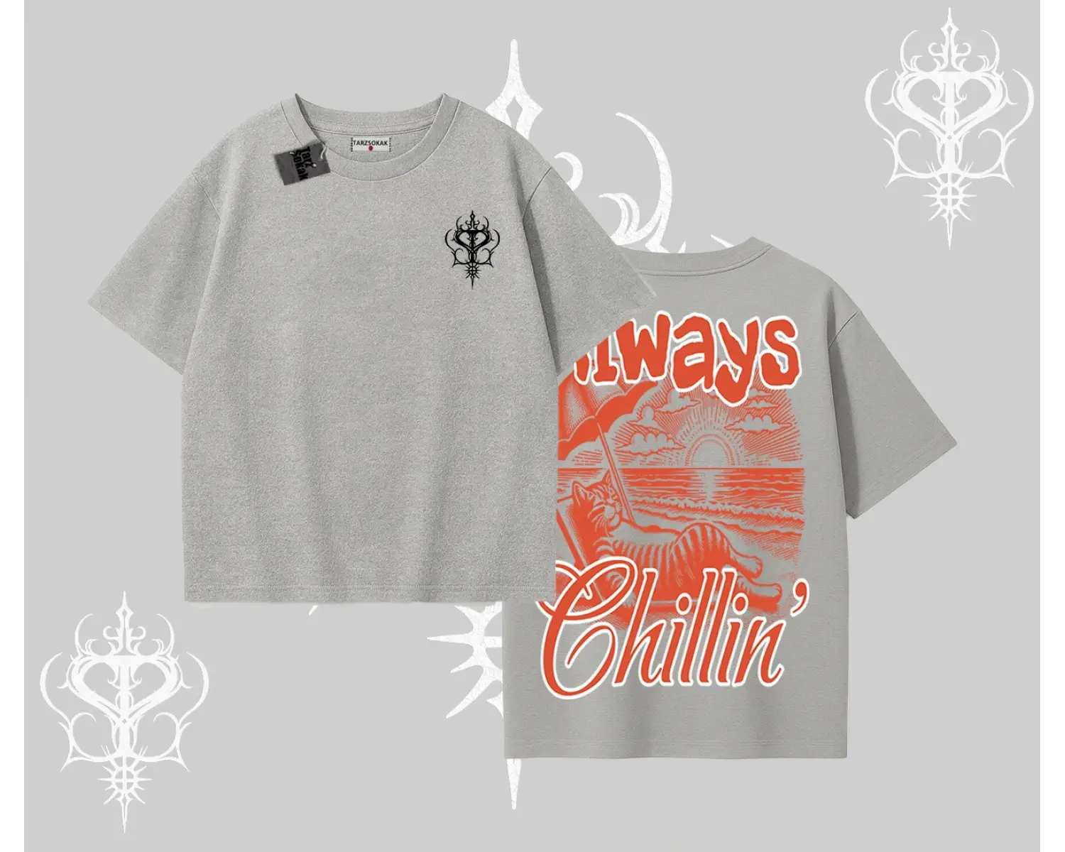 Always Chillin Kedi Arka Baskılı Oversize Tshirt