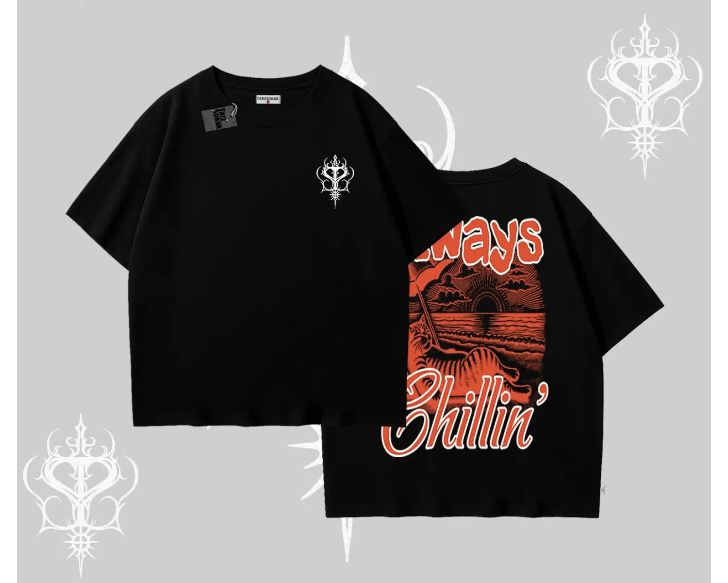 Always Chillin Kedi Arka Baskılı Oversize Tshirt