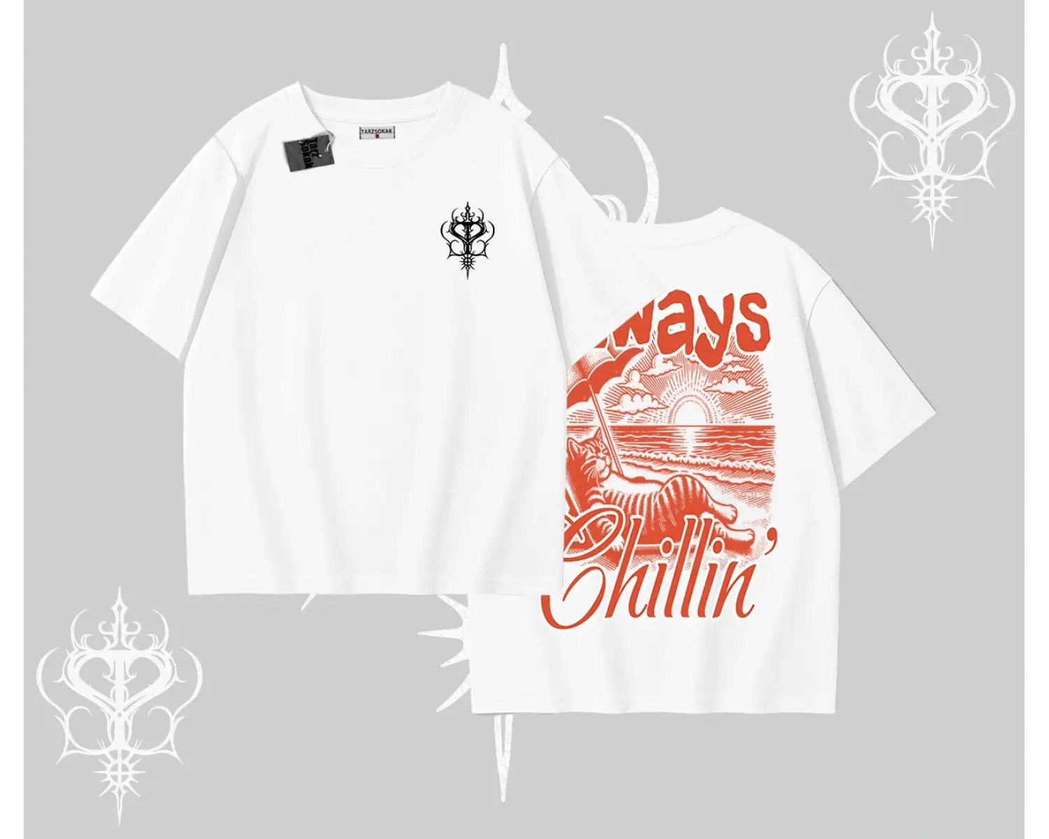 Always Chillin Kedi Arka Baskılı Oversize Tshirt