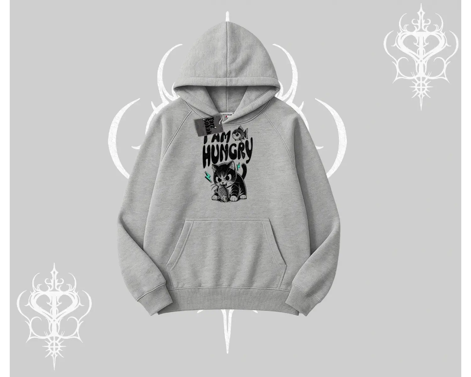 Am Hungry Kedi Baskılı Kapşonlu Sweatshirt