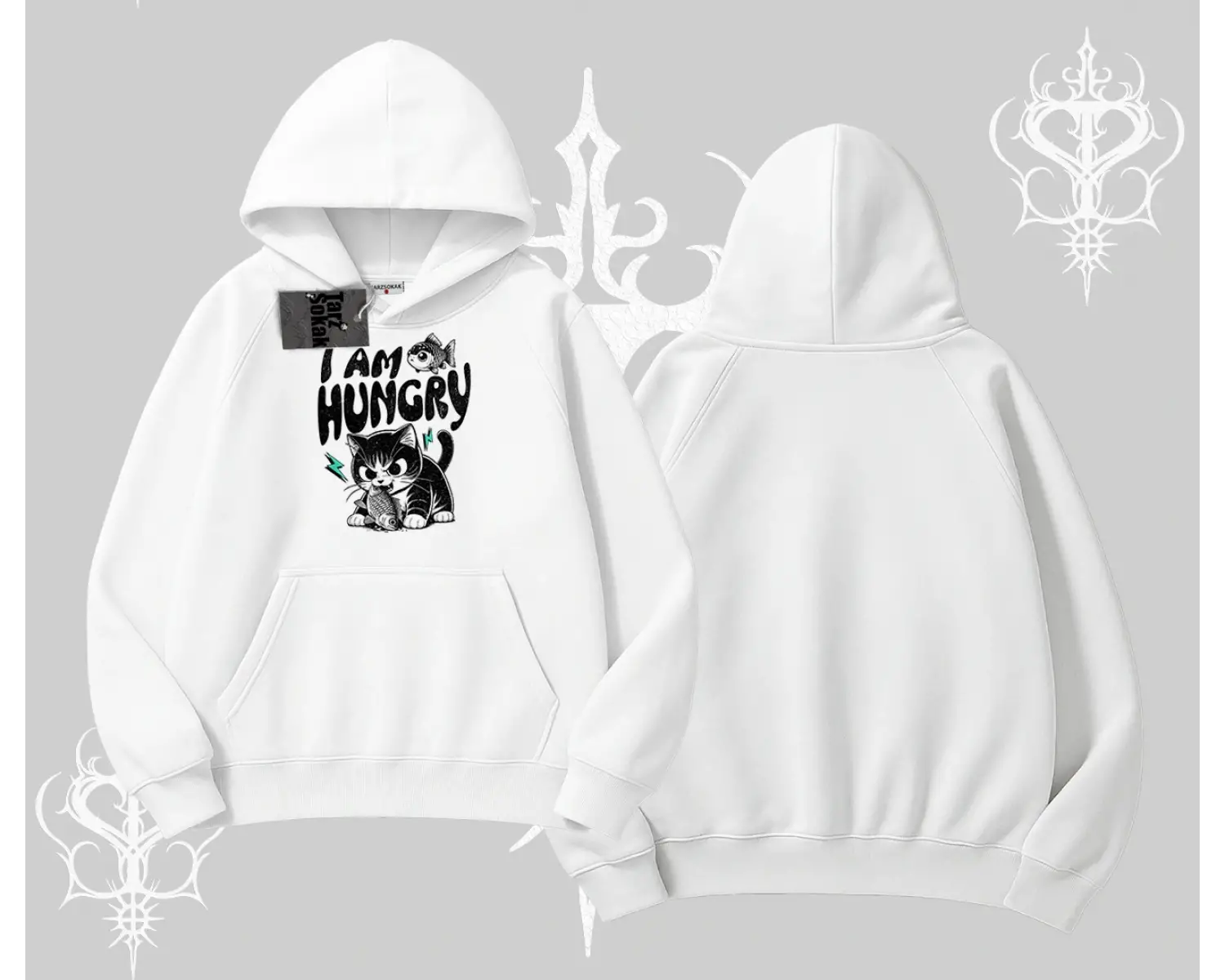 Am Hungry Kedi Baskılı Kapşonlu Sweatshirt