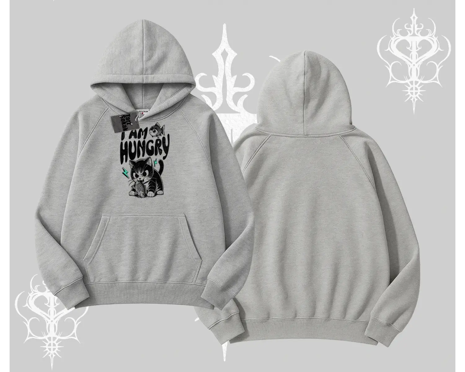 Am Hungry Kedi Baskılı Kapşonlu Sweatshirt