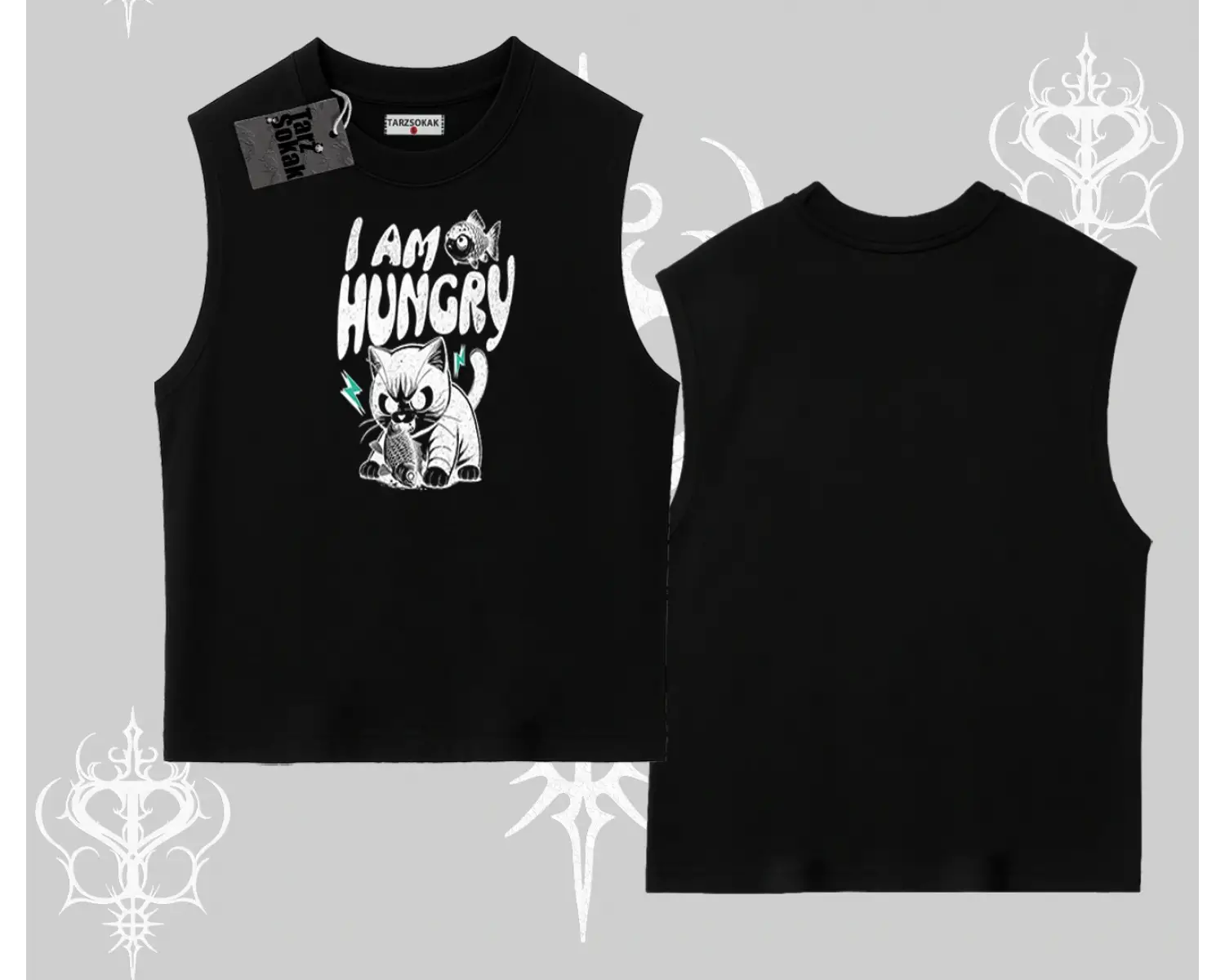 Am Hungry Kedi Baskılı Kolsuz Tshirt