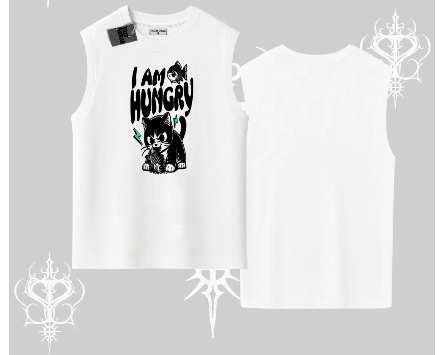 Am Hungry Kedi Baskılı Kolsuz Tshirt