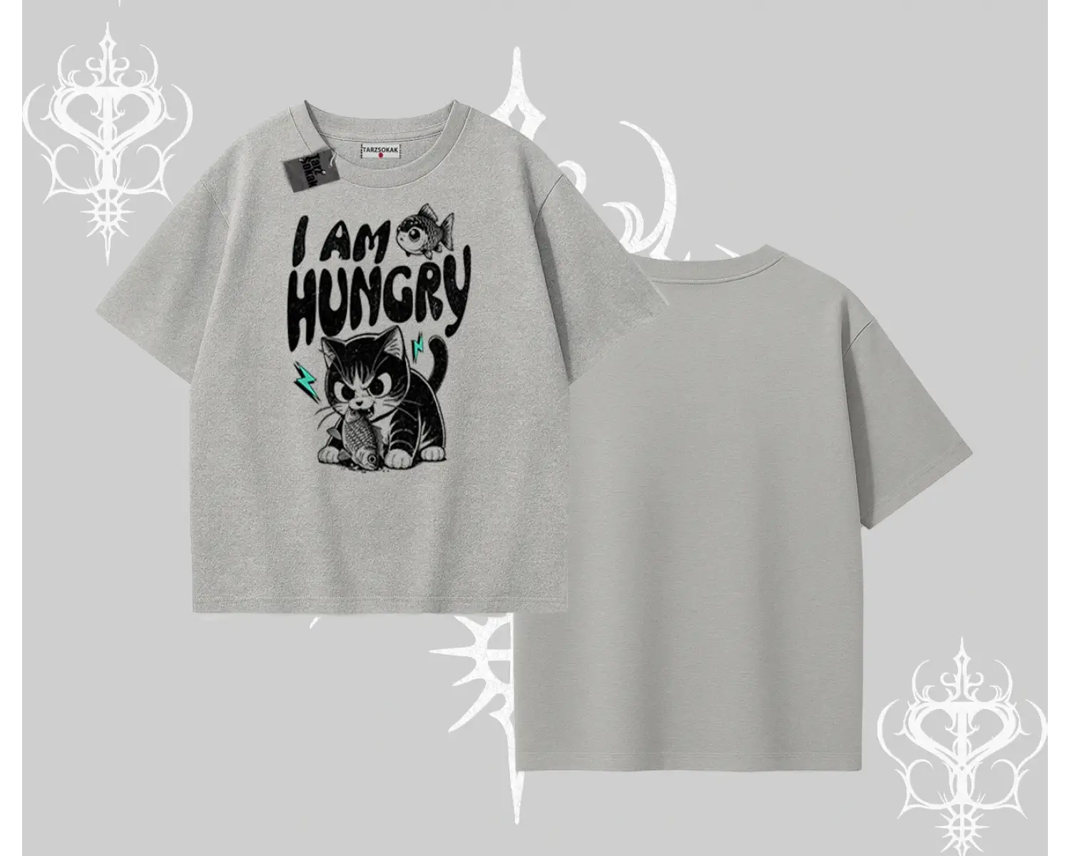 Am Hungry Kedi Baskılı Oversize Tshirt
