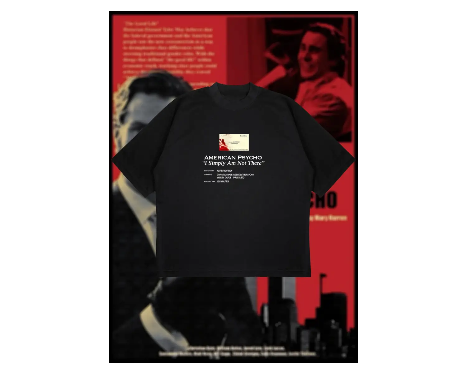 American Psycho Baskılı Oversize Unisex Pamuklu Nefes Alan Kalın Kumaşlı