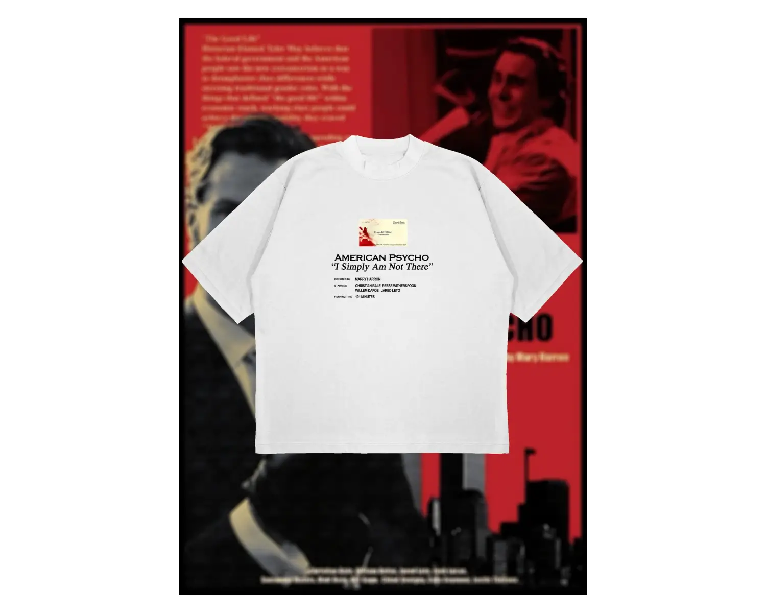 American Psycho Baskılı Oversize Unisex Pamuklu Nefes Alan Kalın Kumaşlı