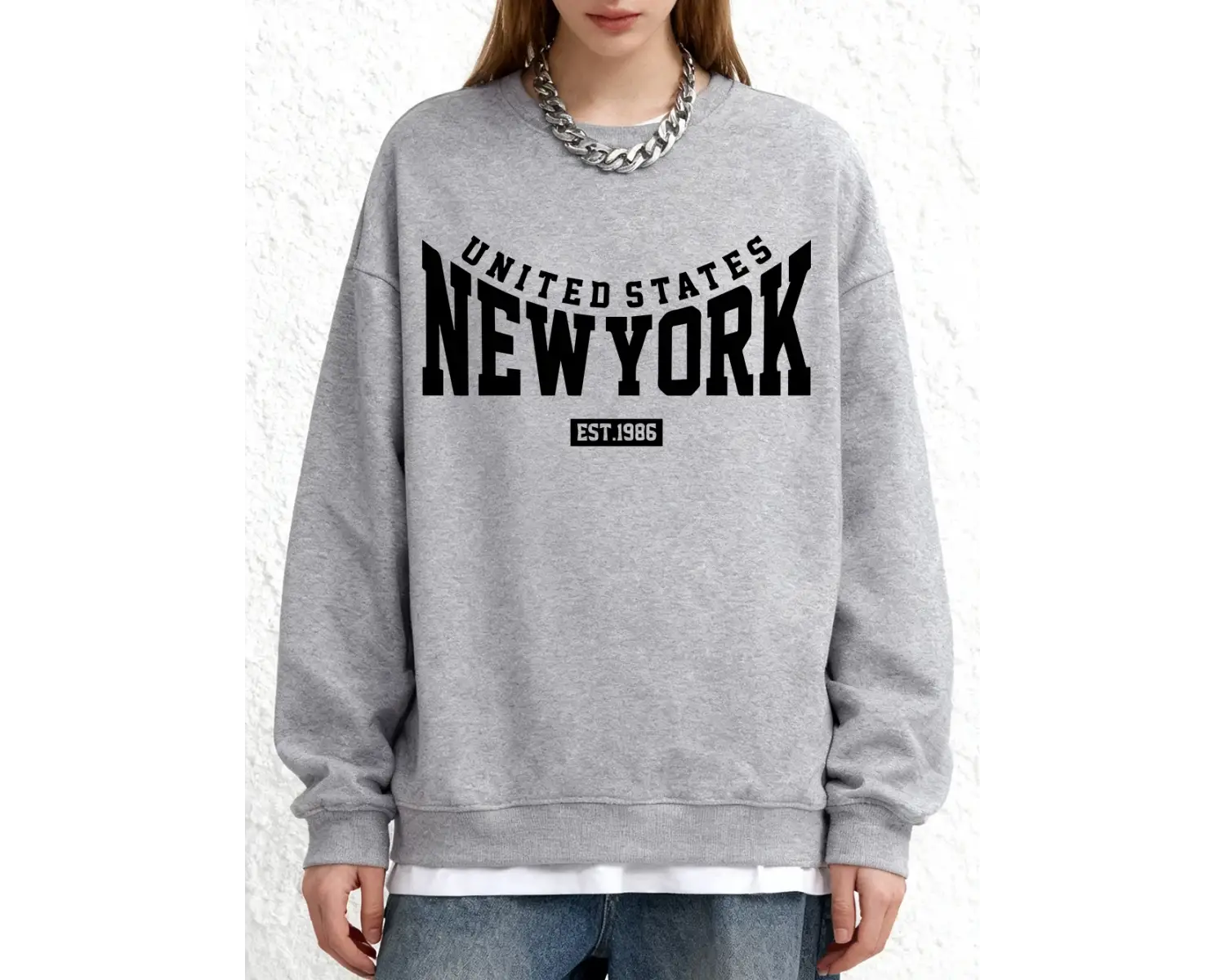 Amerika Birleşik Devletleri New York 1986 Baskılı Kazak Kadın Kışlık Yuvarlak Yaka Kapüşonlu