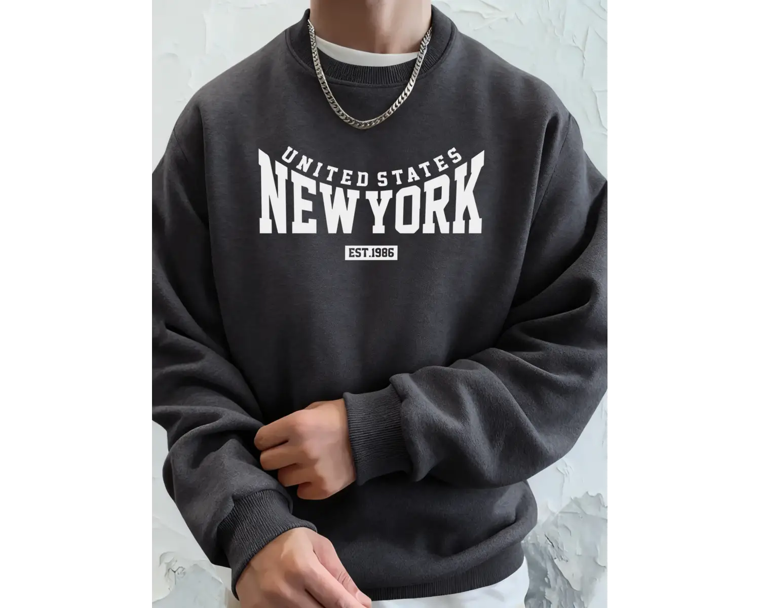 Amerika Birleşik Devletleri New York Est 1986 Baskılar Erkek Sonbahar Spor Tişörtü Bol Rahat