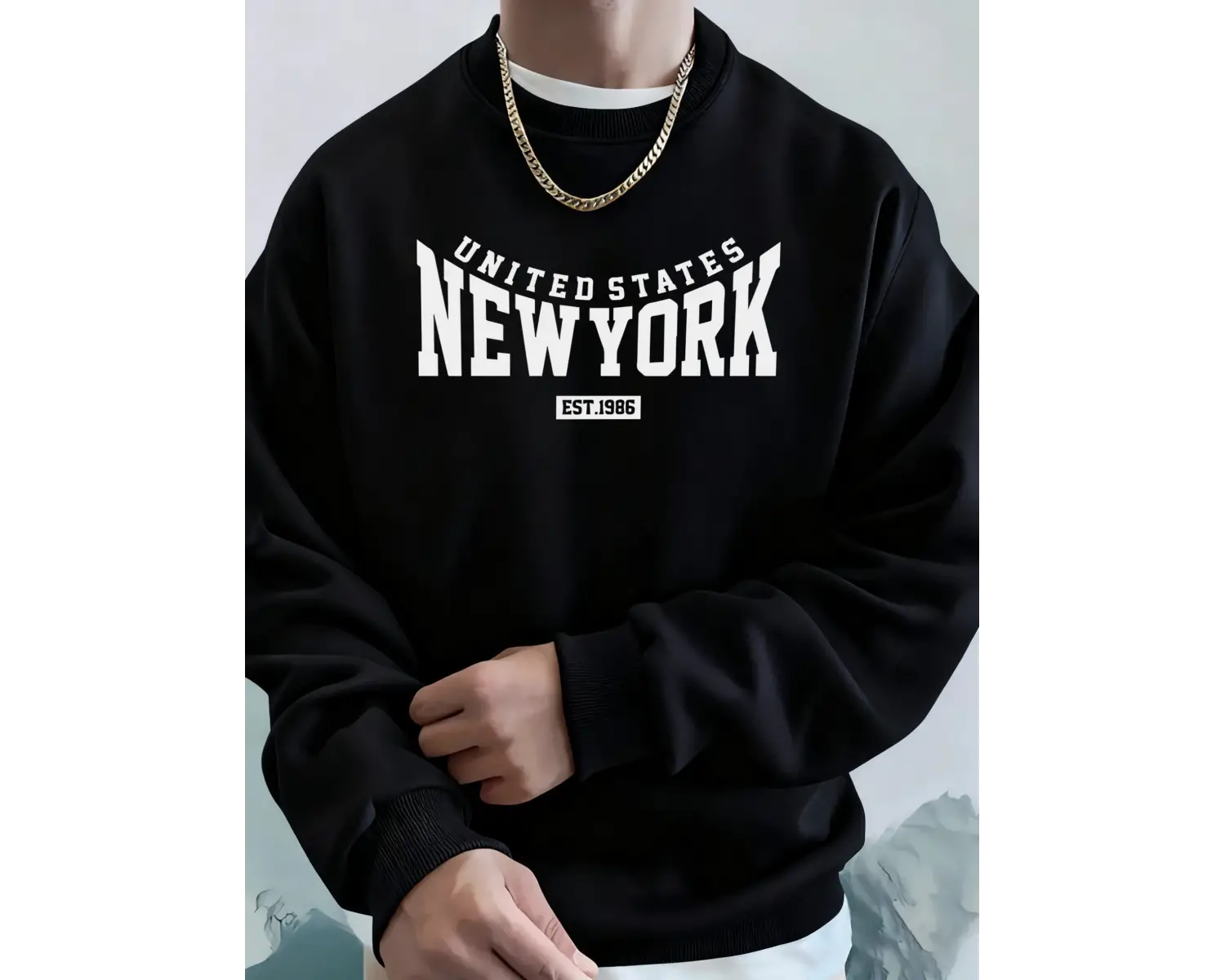 Amerika Birleşik Devletleri New York Est 1986 Baskılar Erkek Sonbahar Spor Tişörtü Bol Rahat