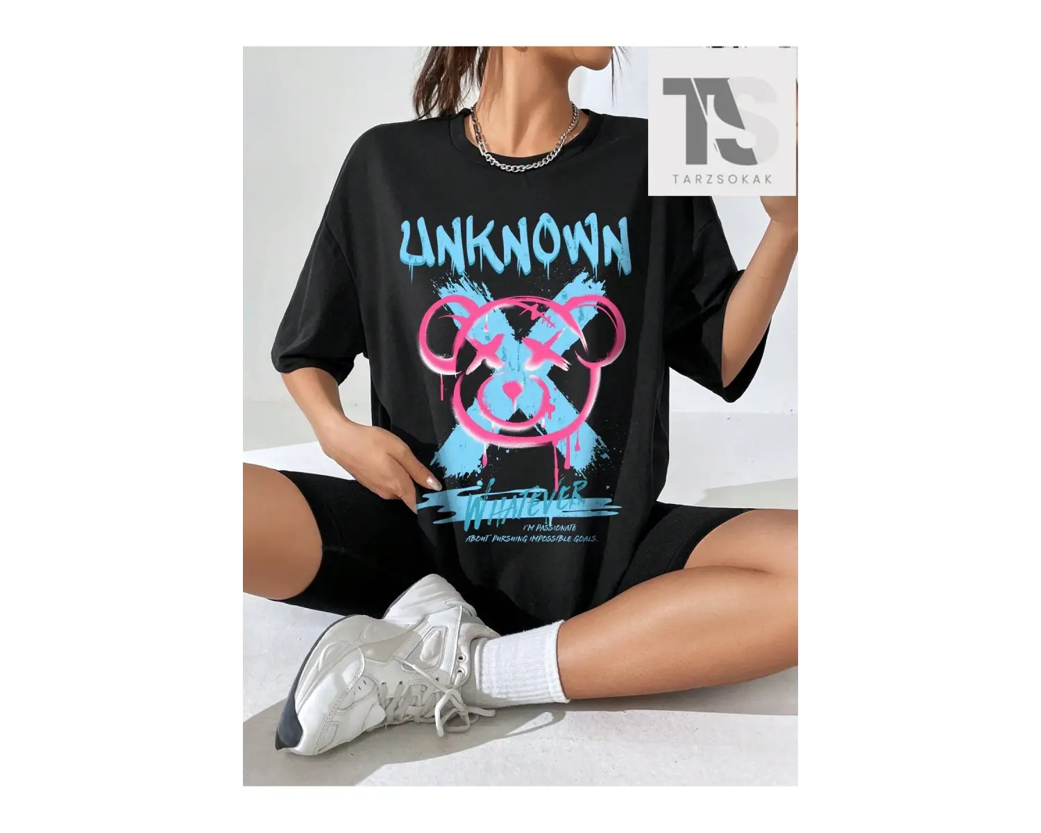 Amerikan Tarzı Ayı ve Mektup Grafik Baskı Günlük Büyük Boy Yaz Tişörtü