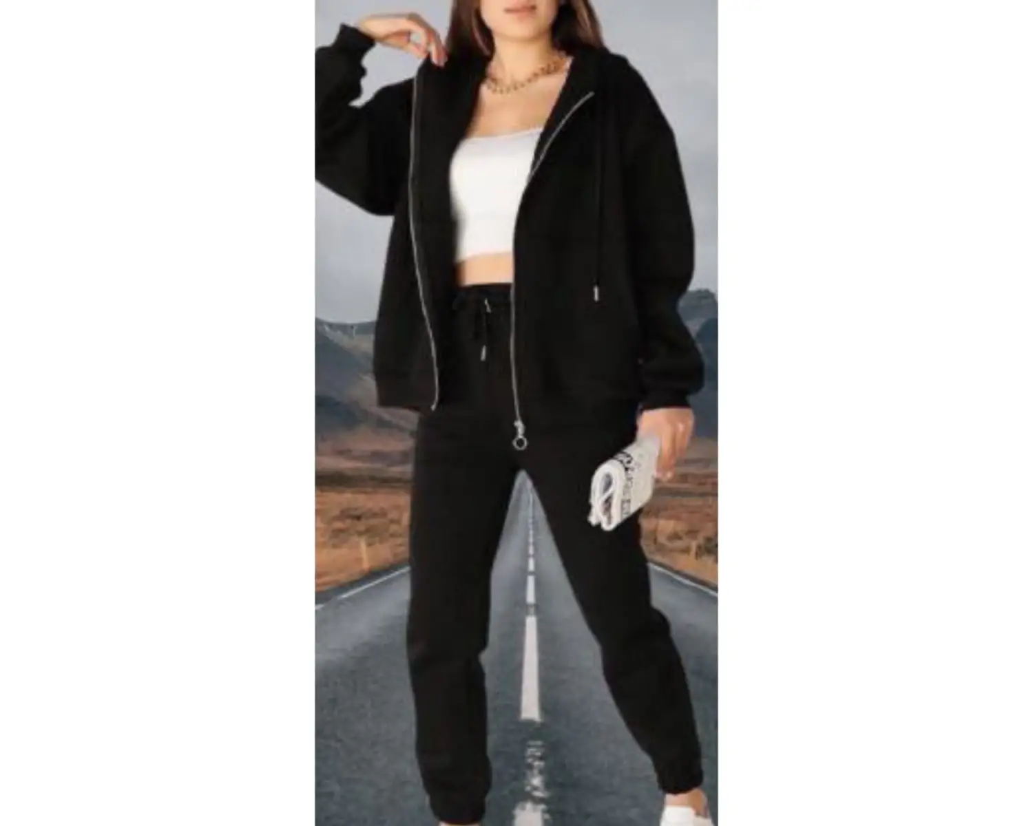 Amor Woman Kapüşonlu Tam Fermuarlı 4 Iplik Çok Kalın Yeni Stil Oversize Kadın Kışlık Eşofman Takımı