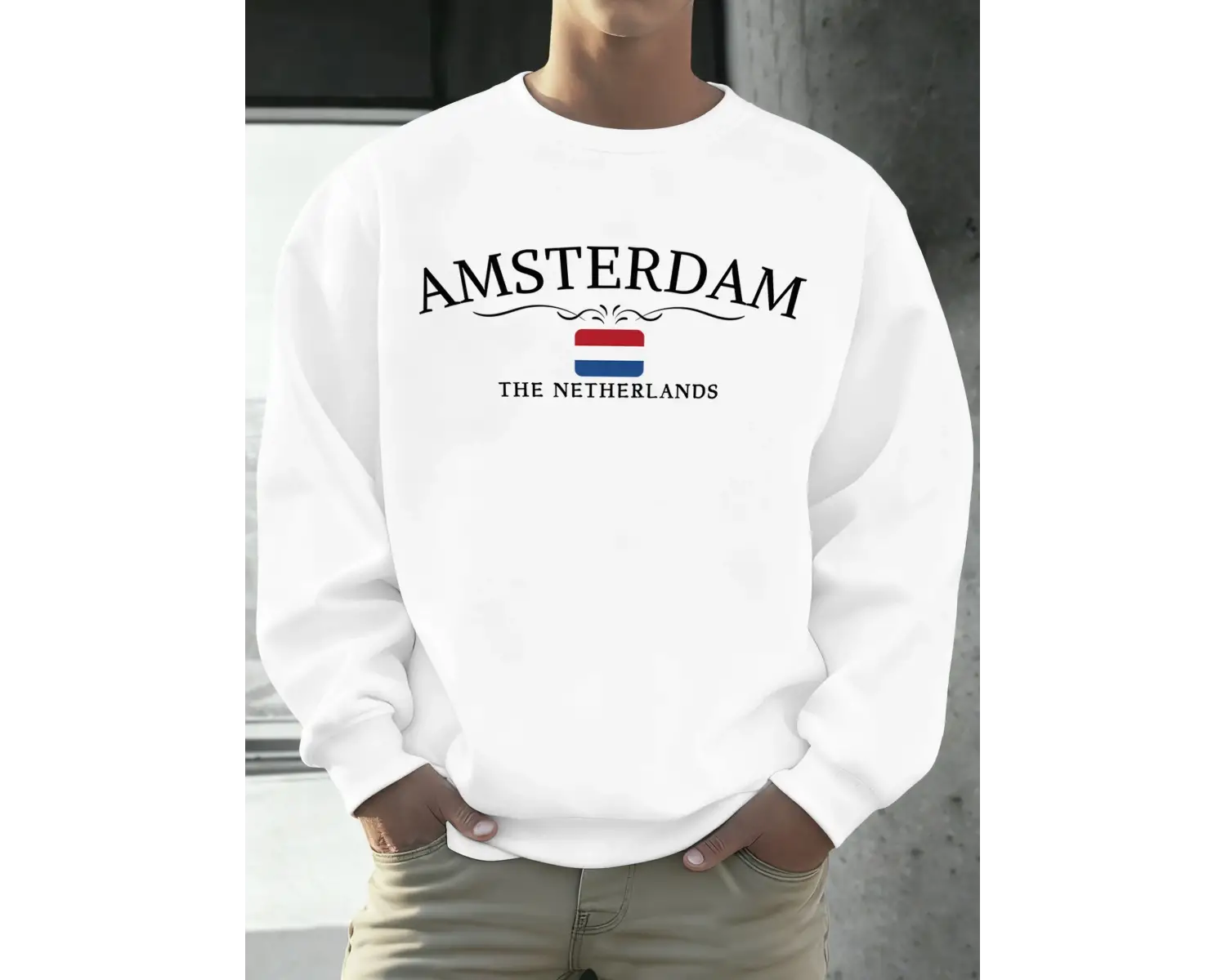 Amsterdam Hollanda Baskılar Erkekler Polar Hip Hop Spor Uzun Kollu Bisiklet Yaka Gevşek Kazak