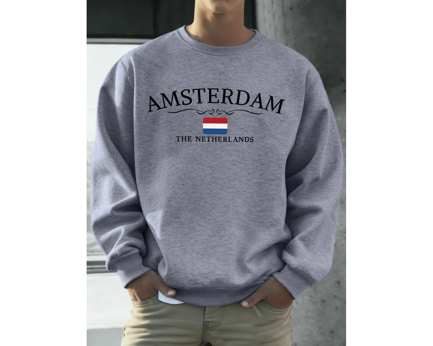 Amsterdam Hollanda Baskılar Erkekler Polar Hip Hop Spor Uzun Kollu Bisiklet Yaka Gevşek Kazak