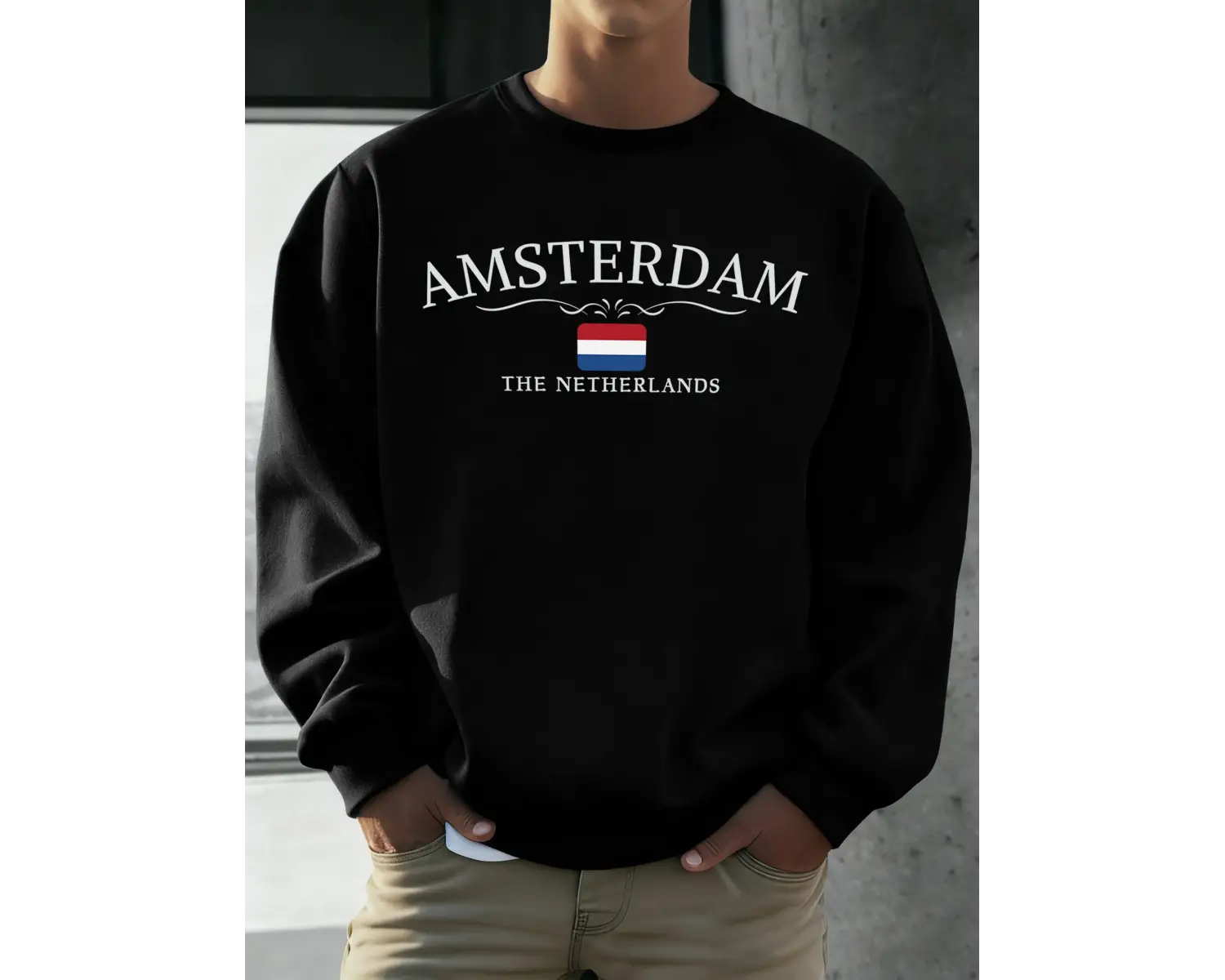 Amsterdam Hollanda Baskılar Erkekler Polar Hip Hop Spor Uzun Kollu Bisiklet Yaka Gevşek Kazak