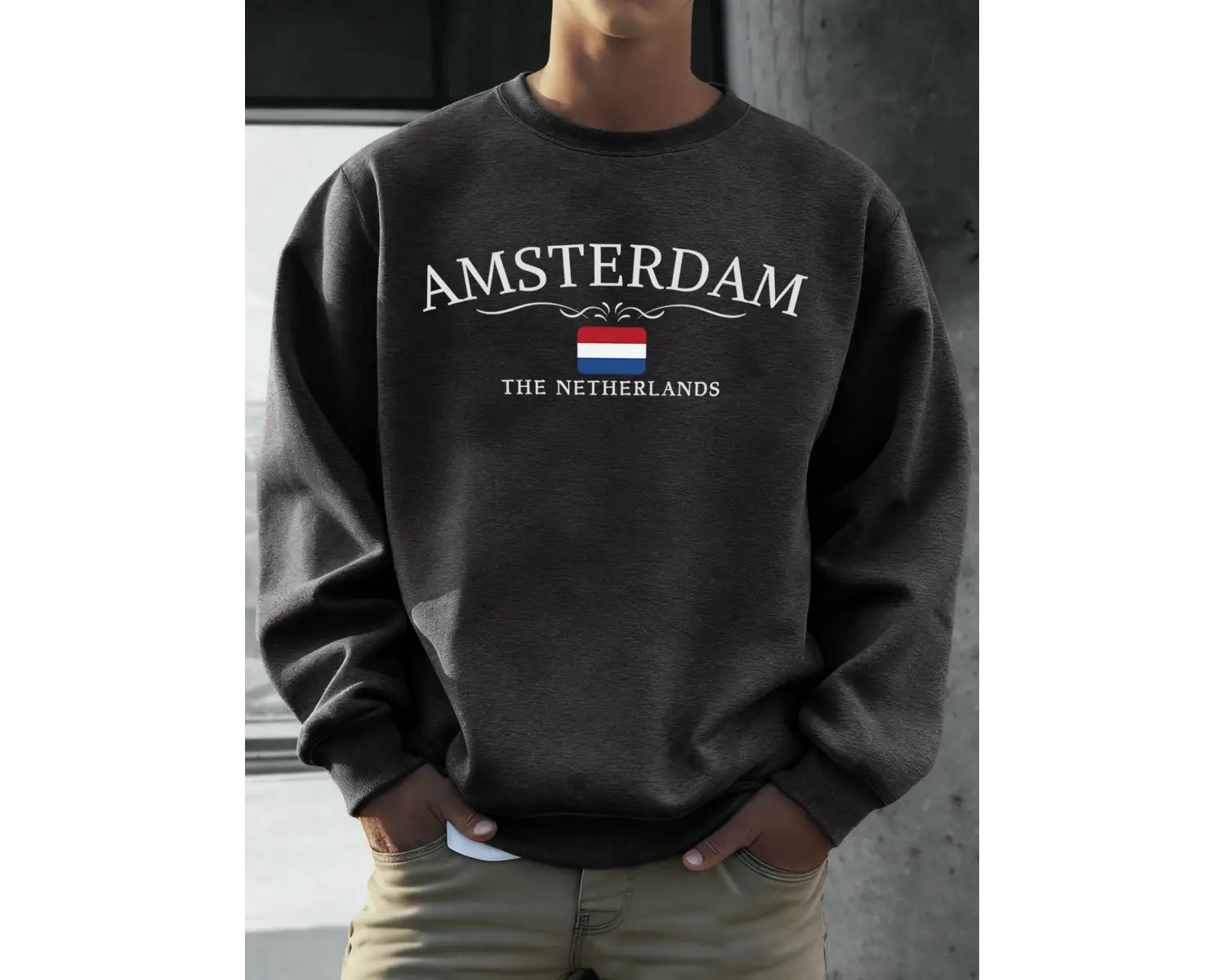 Amsterdam Hollanda Baskılar Erkekler Polar Hip Hop Spor Uzun Kollu Bisiklet Yaka Gevşek Kazak