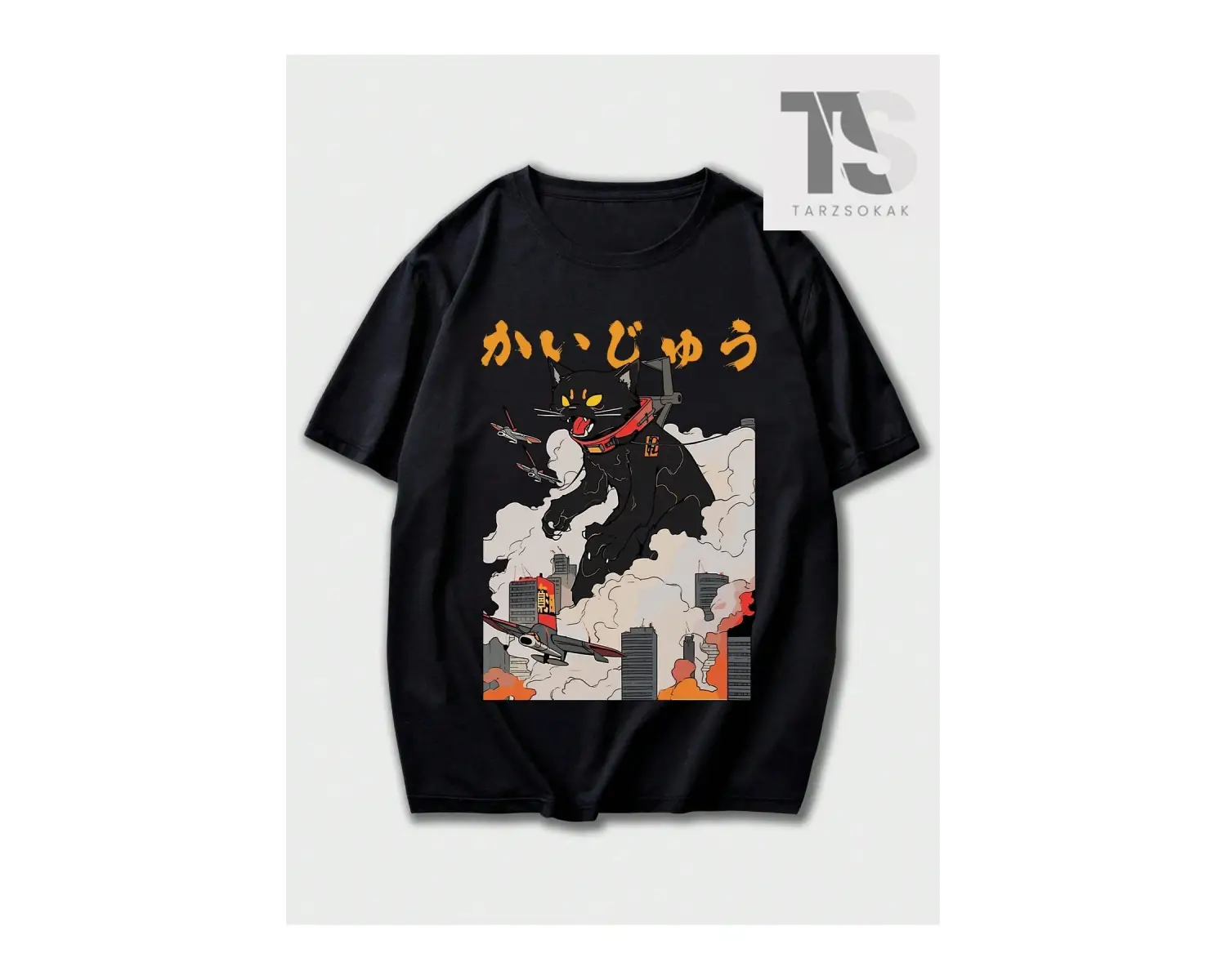 Anime Erkek Harfli Kedi Baskı Kısa Kollu Tişört