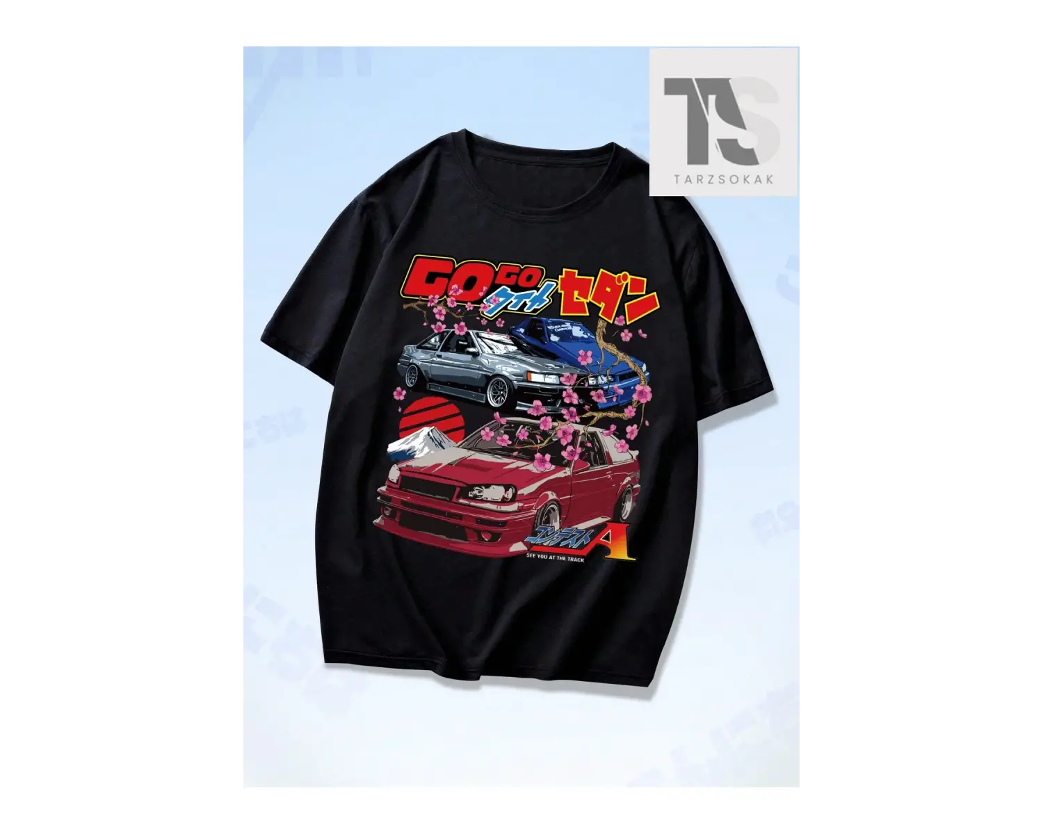 Anime Erkekler Pamuk Araba ve Mektup Grafikli Tişört