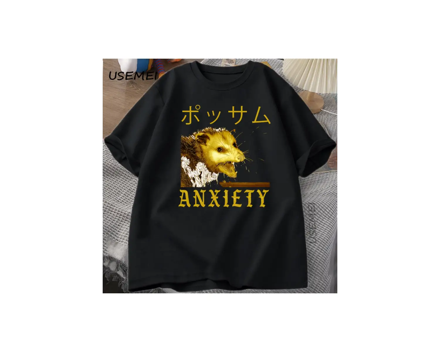 Anksiyete Possum Japon Tarzı Tshirt Rahat Pamuk Kısa Kollu Rakun T-shirt streetwear erkek giy 3011