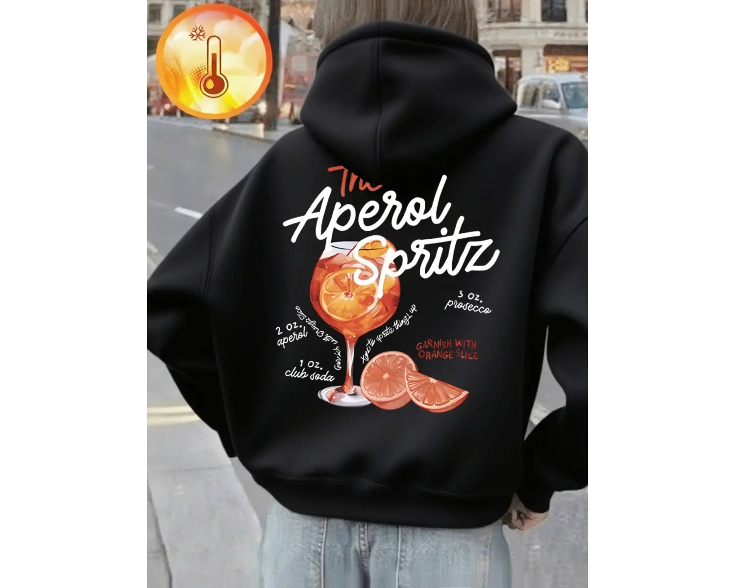 Aperol Spritz Limonlu İçecek Baskılı Kapüşonlu Üstler Kadın Günlük Cepli Sweatshirtler Kışlık