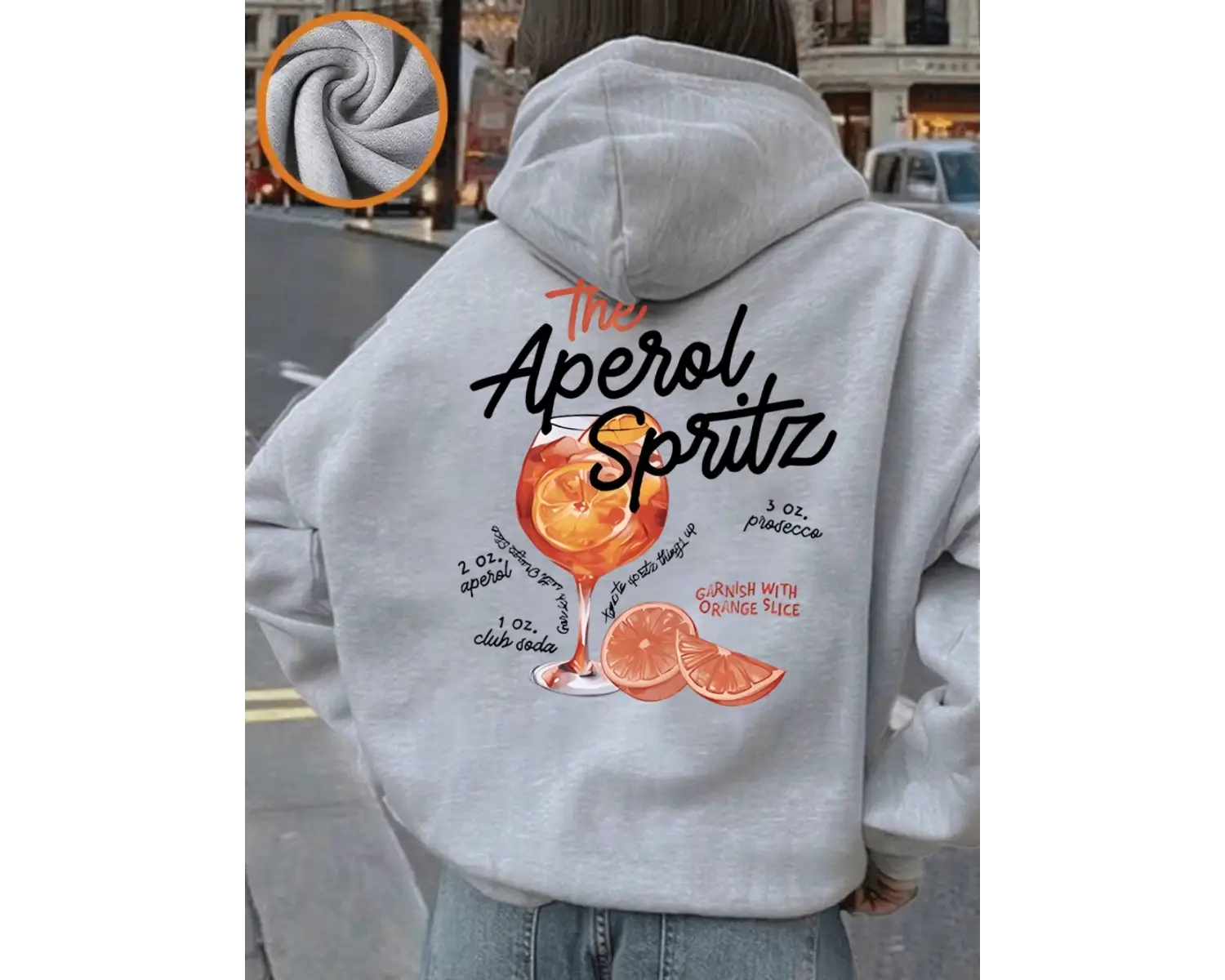 Aperol Spritz Limonlu İçecek Baskılı Kapüşonlu Üstler Kadın Günlük Cepli Sweatshirtler Kışlık