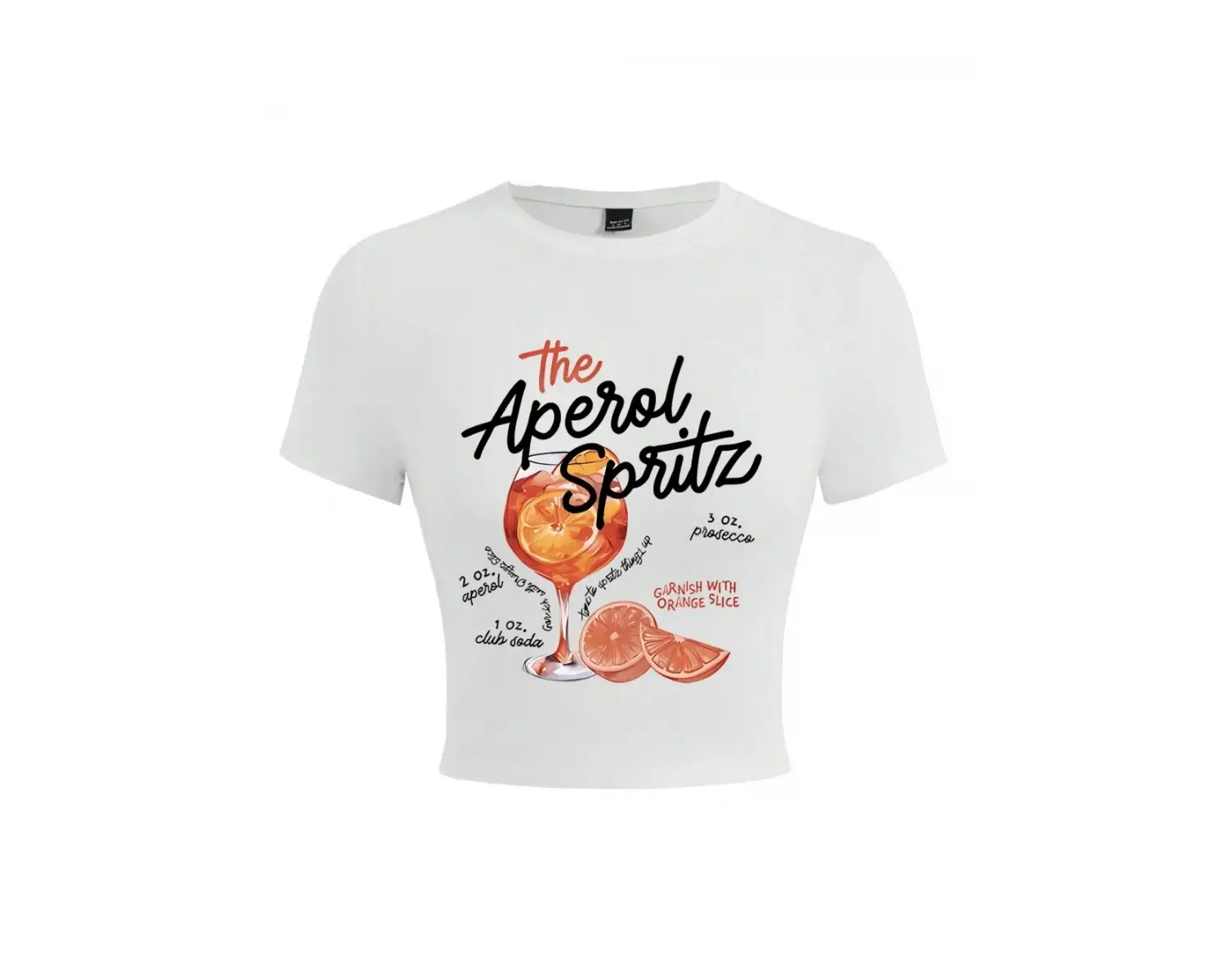 Aperol Spritz Retro Kokteyl Baskılar Kırpma T-Shirt Kadın Sıkı T Shirt O-Boyun Yüksek Elastik