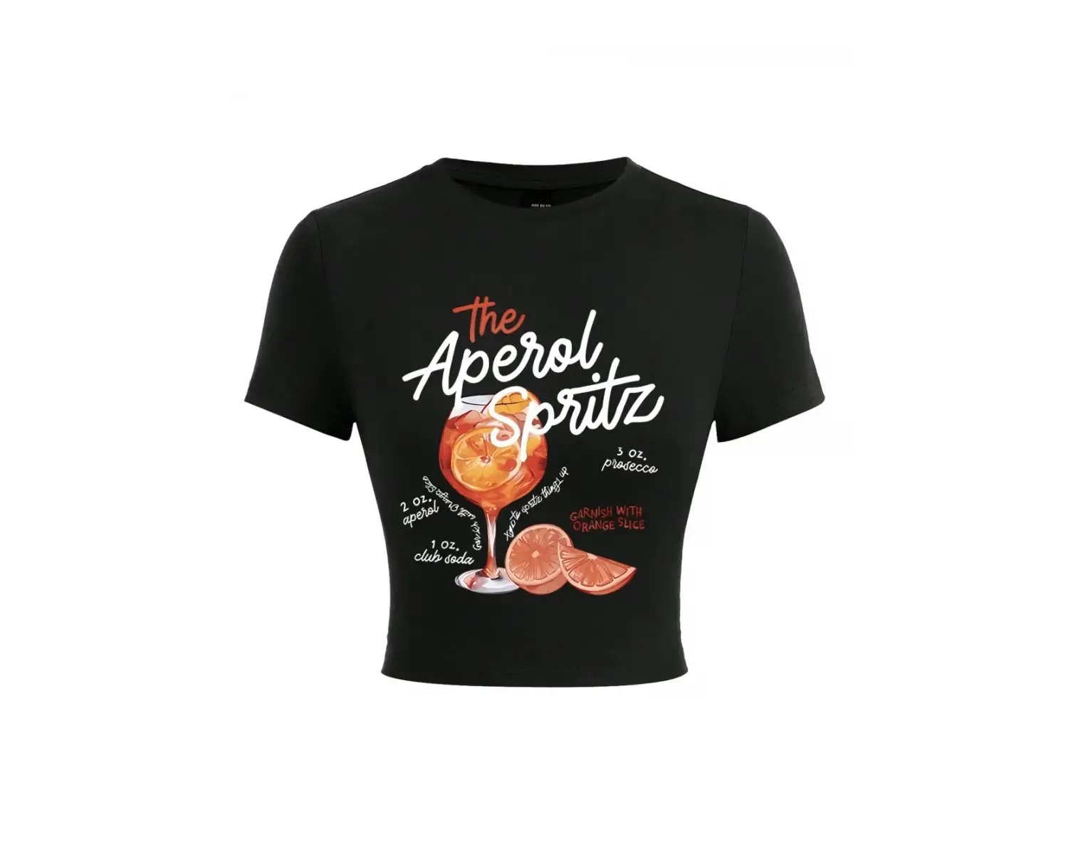 Aperol Spritz Retro Kokteyl Baskılar Kırpma T-Shirt Kadın Sıkı T Shirt O-Boyun Yüksek Elastik