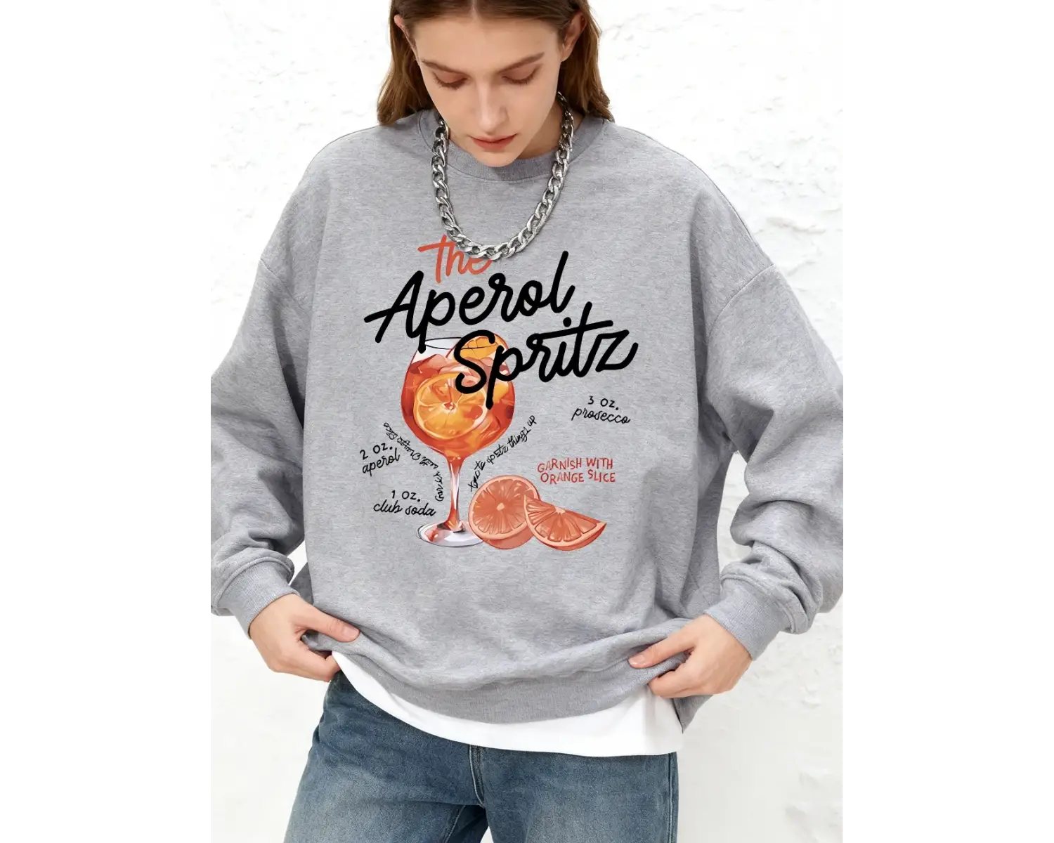Aperol Spritz Retro Kokteyl Baskılı Kadın Kapüşonlu Üstü Sonbahar Büyük Beden Sweatshirt Spor