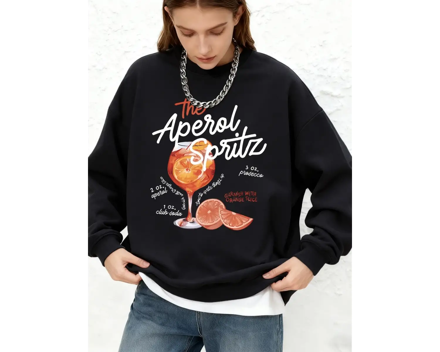 Aperol Spritz Retro Kokteyl Baskılı Kadın Kapüşonlu Üstü Sonbahar Büyük Beden Sweatshirt Spor