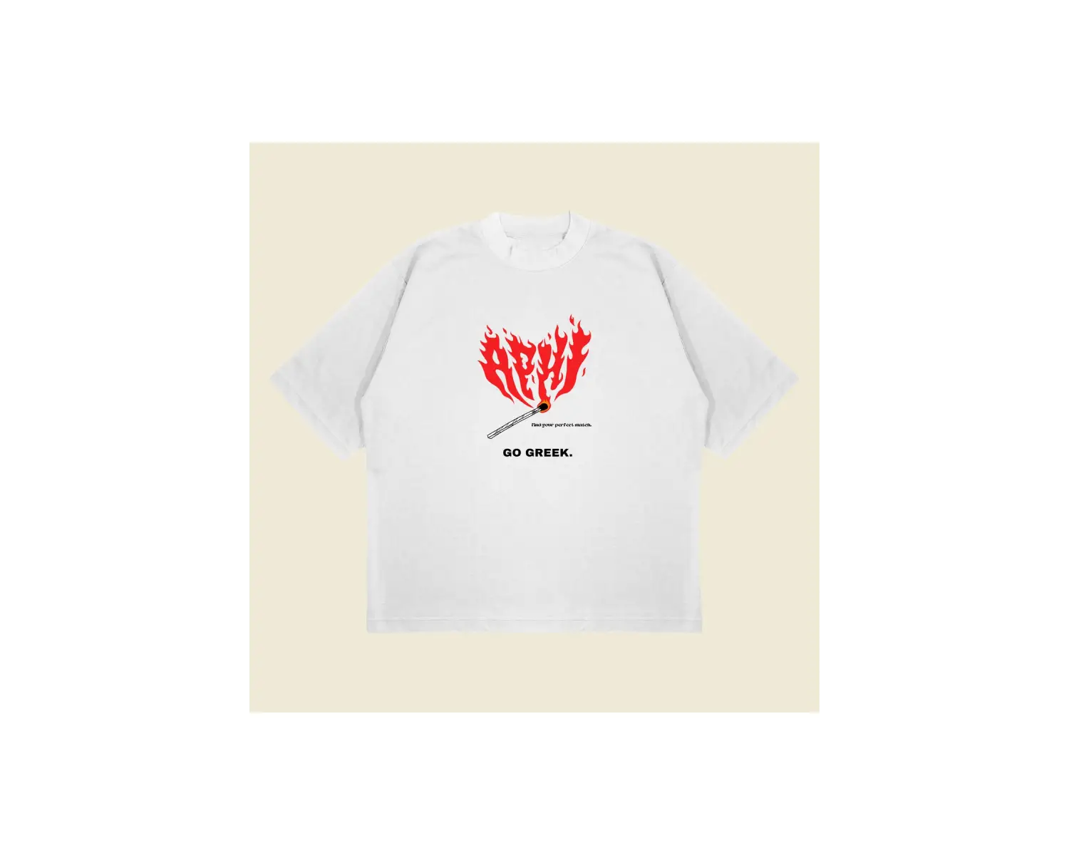 Aphi Go Greek Baskılı Oversize Unisex Pamuklu Nefes Alan Kalın Kumaşlı