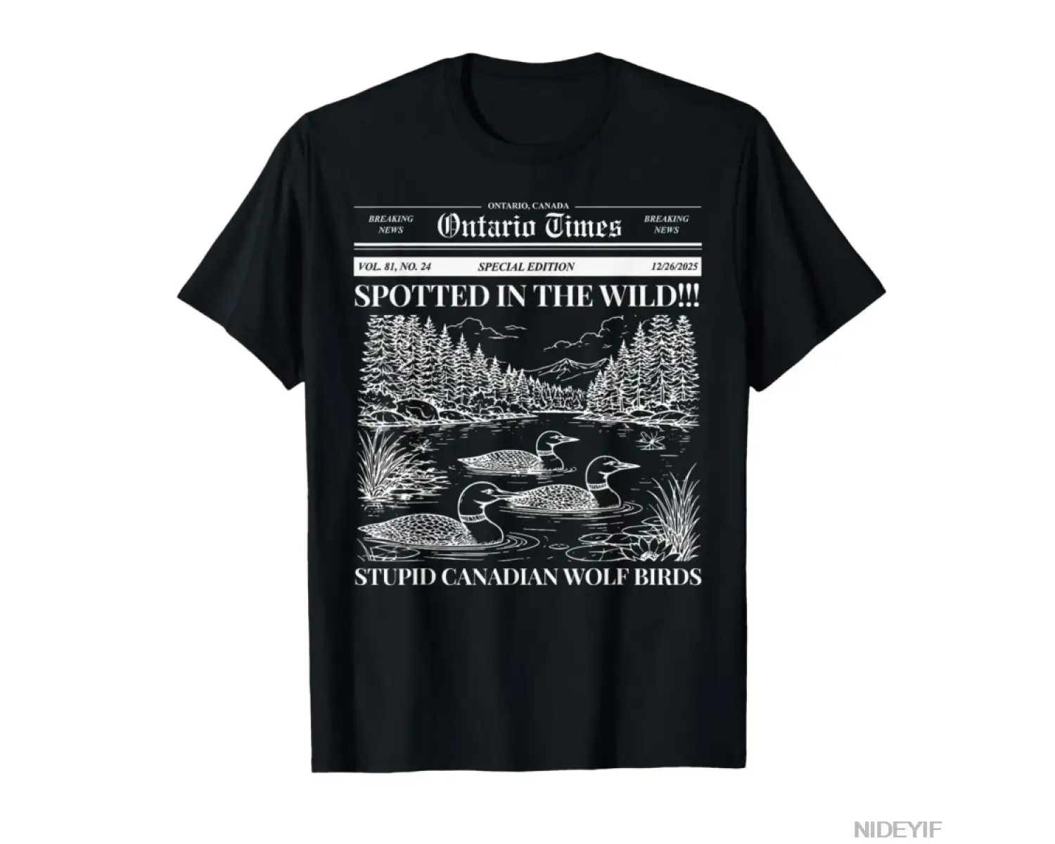 Aptal Kanadalı Kurt Kuş Ontario Vahşi Loon Başlık T-shirt Erkekler Kadınlar Için % 100% Pamuk