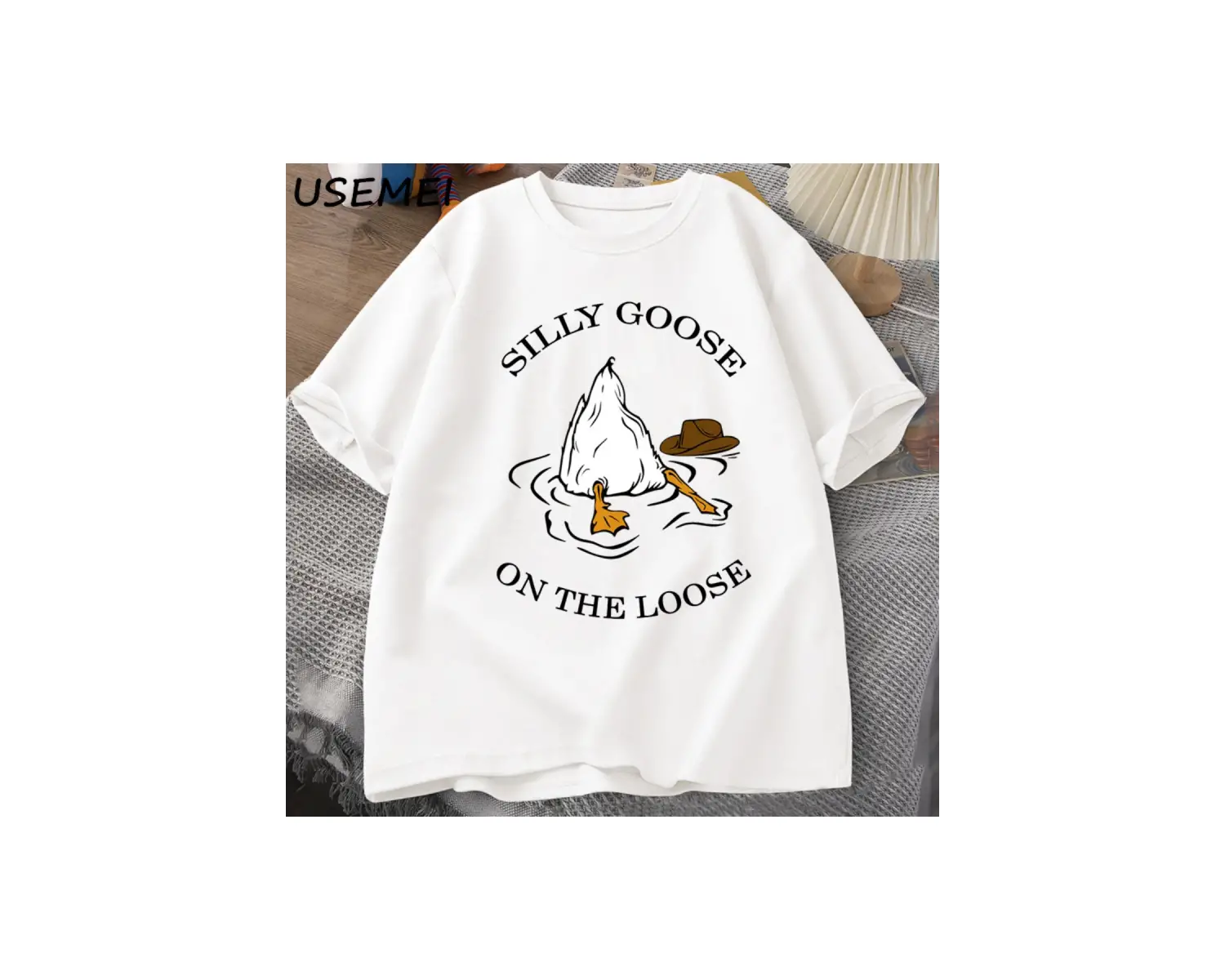 Aptal kaz üzerinde % bol tişört pamuk kısa kollu komik hayvan baskılı Tshirt Streetwear Tee g 3009