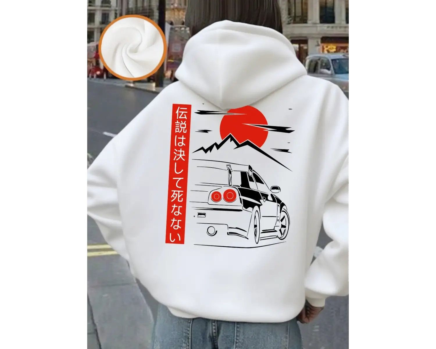 Araba Şafak Zamanında Gidiyor Baskılı Kapüşonlu Üst Kadın Günlük Bol Kazak Kışlık Polar Sıcak