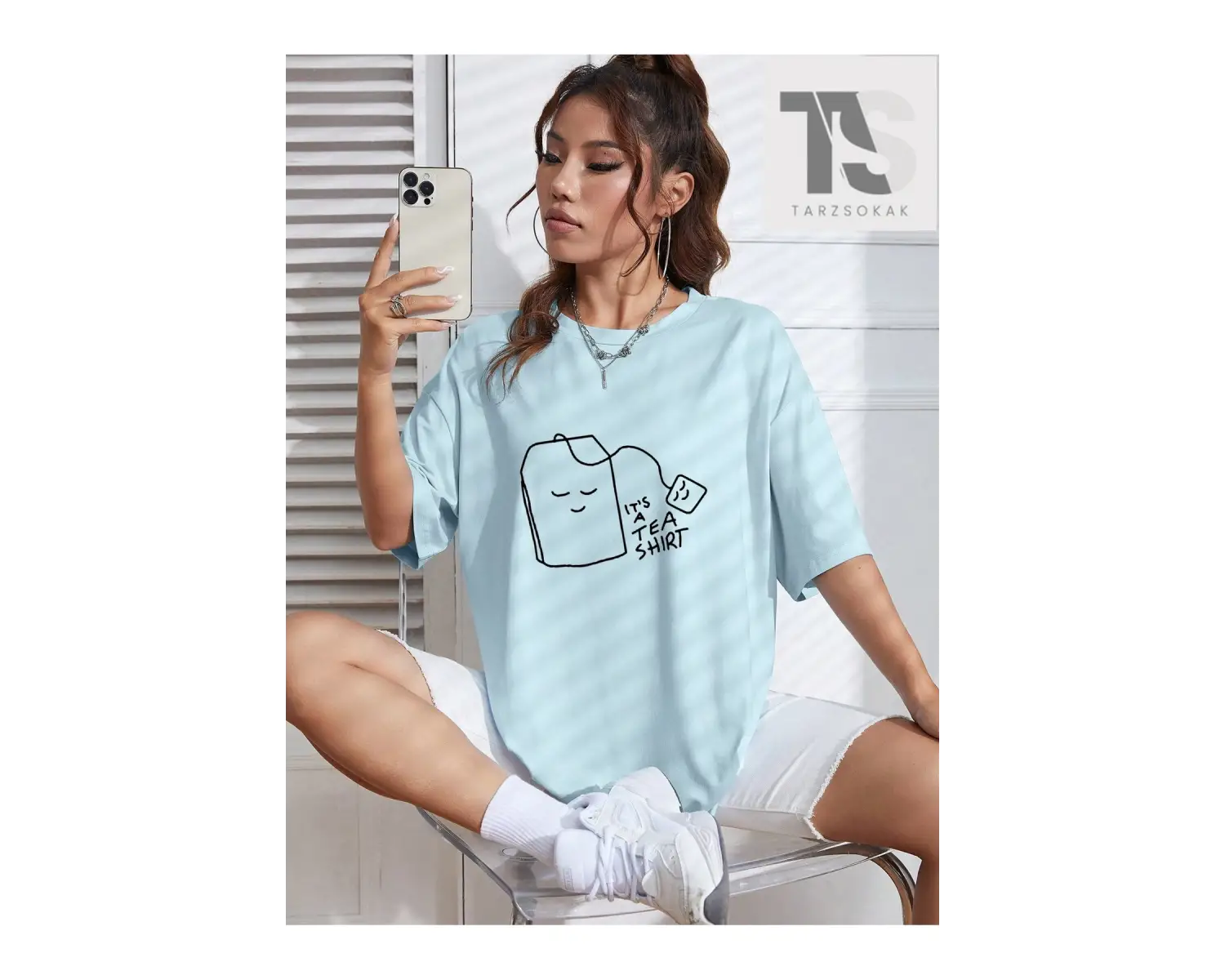 Araba Ve Slogan Grafikli Düşük Omuz Oversize Tişört