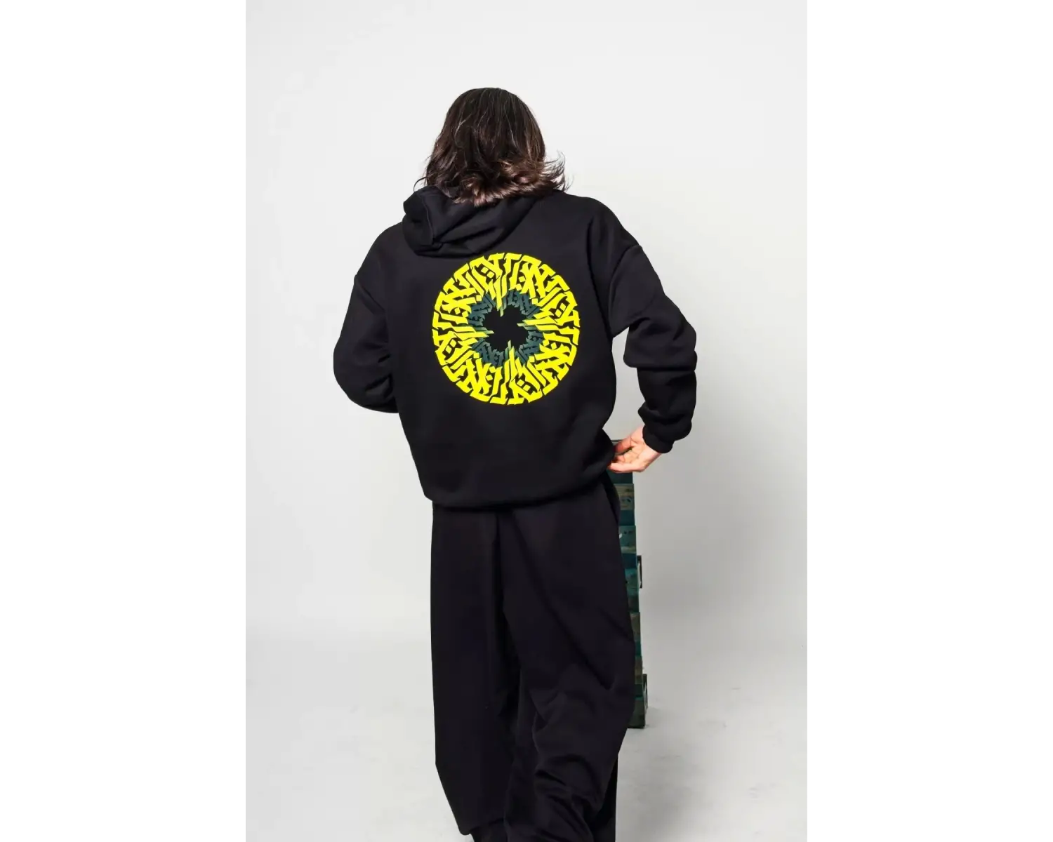 Arabic Font Sarı Baskılı Oversize Unisex Premium Siyah