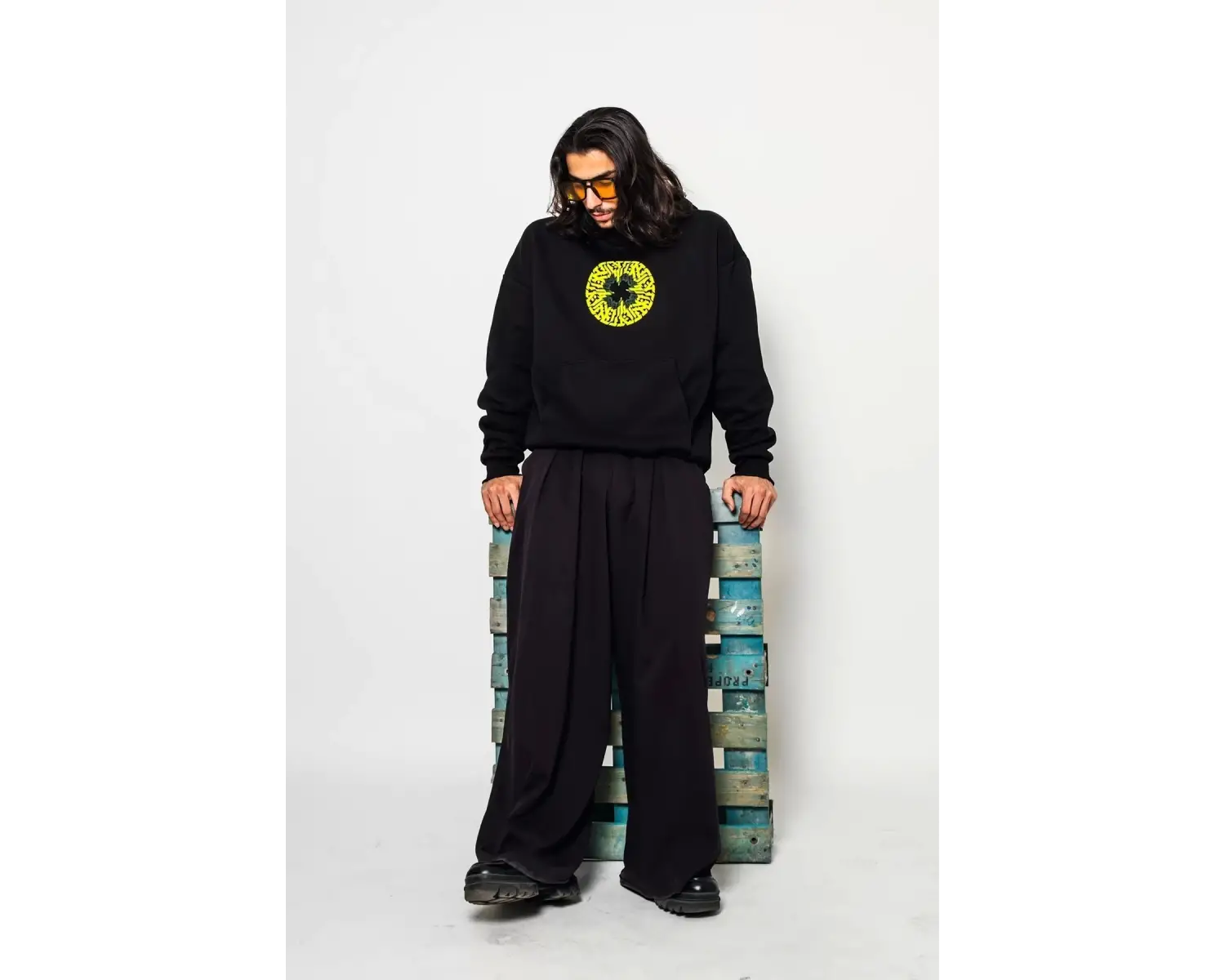 Arabic Font Sarı Baskılı Oversize Unisex Premium Siyah
