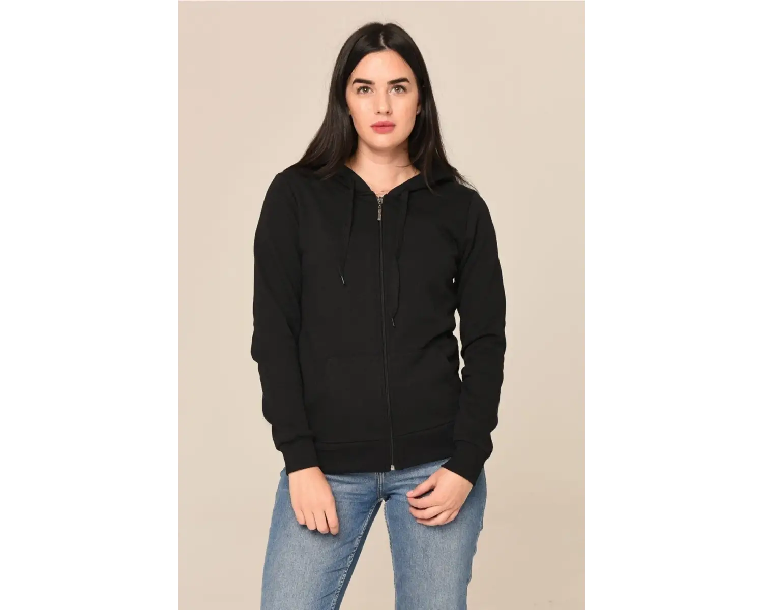 Arascom Kadın Siyah Fermuarlı Kapüşonlu Hırka Ars-swt