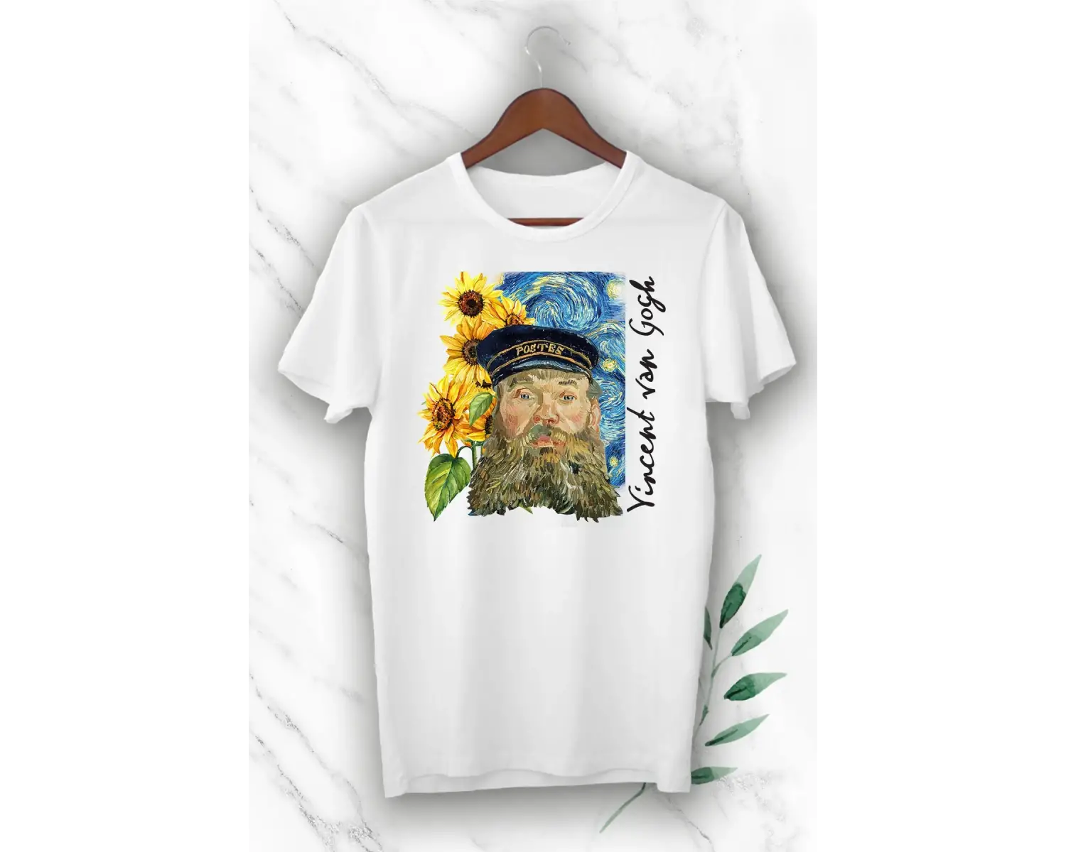 Art Vincent Van Gogh Ayçiçek Baskılı Beyaz Unısex Tişört